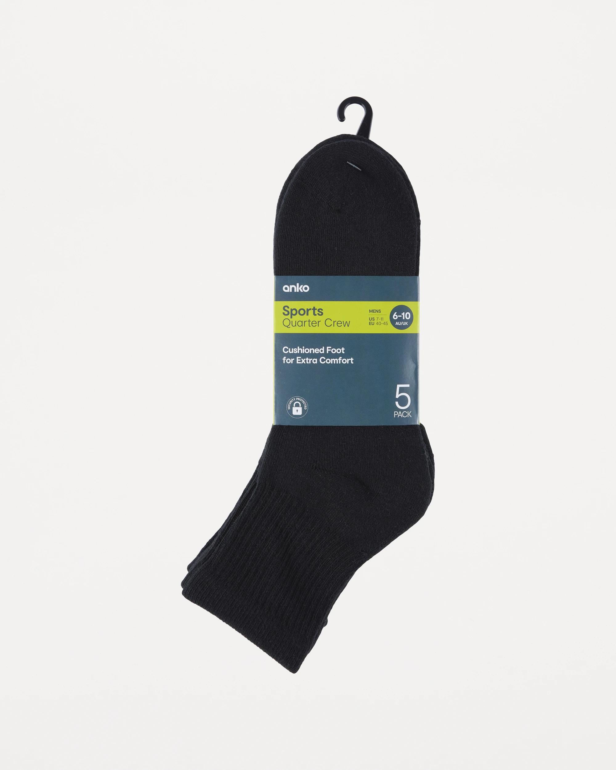 3 5 Pack Quarter Crew Sport Socks BLACK, 3 of 3