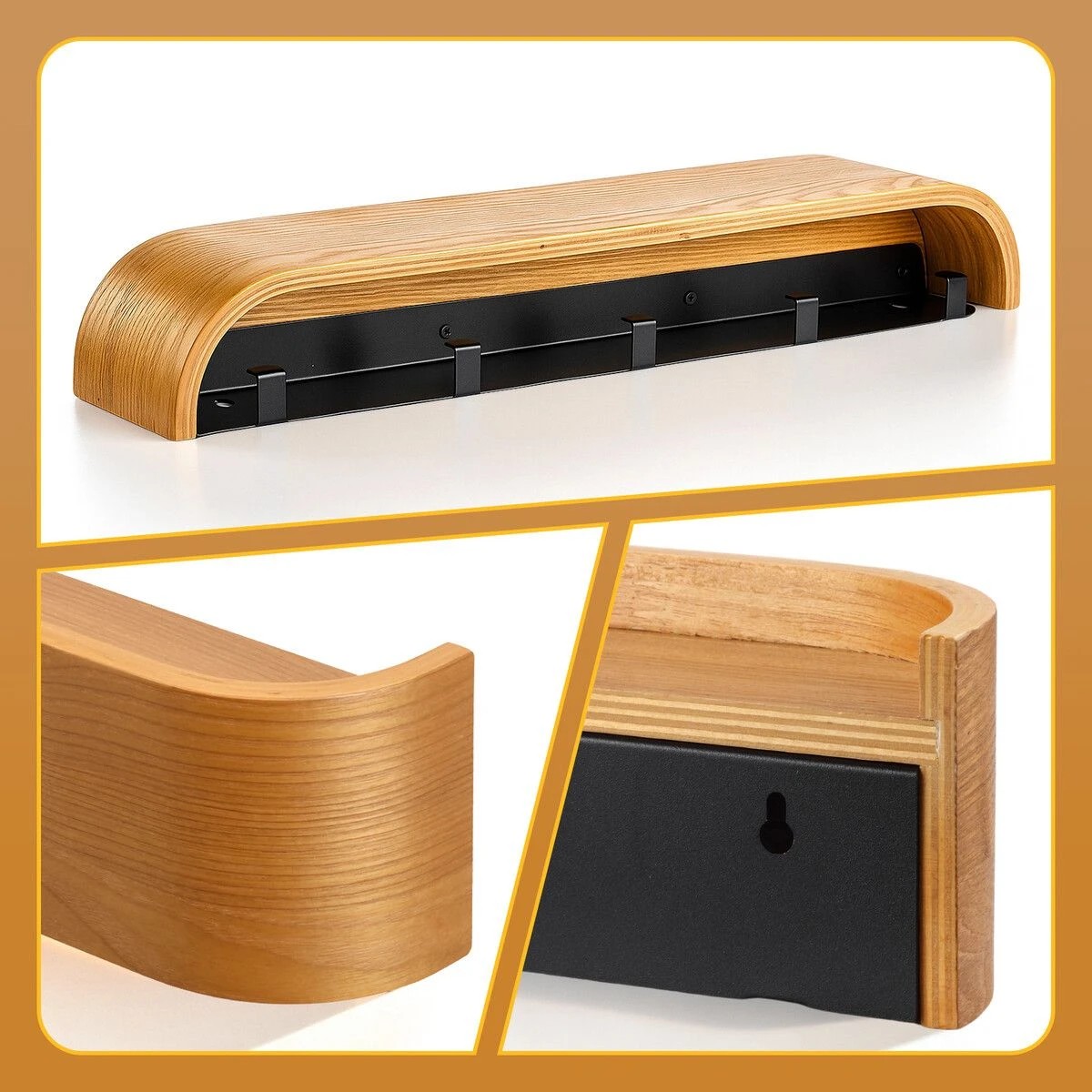 6 Ausway Clothes Coat Rack Hanger Wall Mounted 5 Hooks, 6 of 9