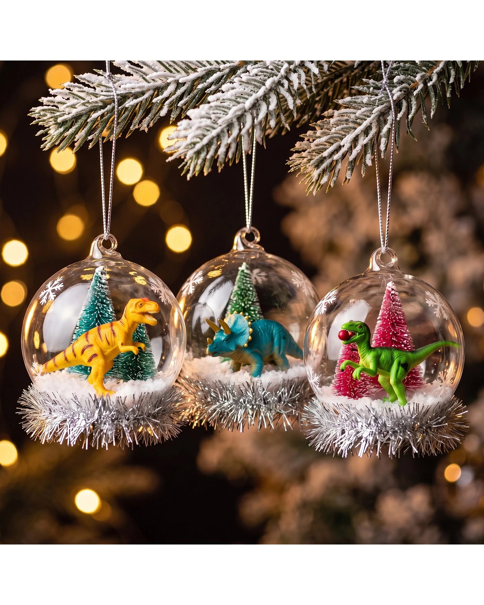5 Christabelle 3 Glass Dome Christmas Ornaments Dinosaur Character Figures 11cm Xmas Tree Decorations Hanging Baubles, 5 of 5