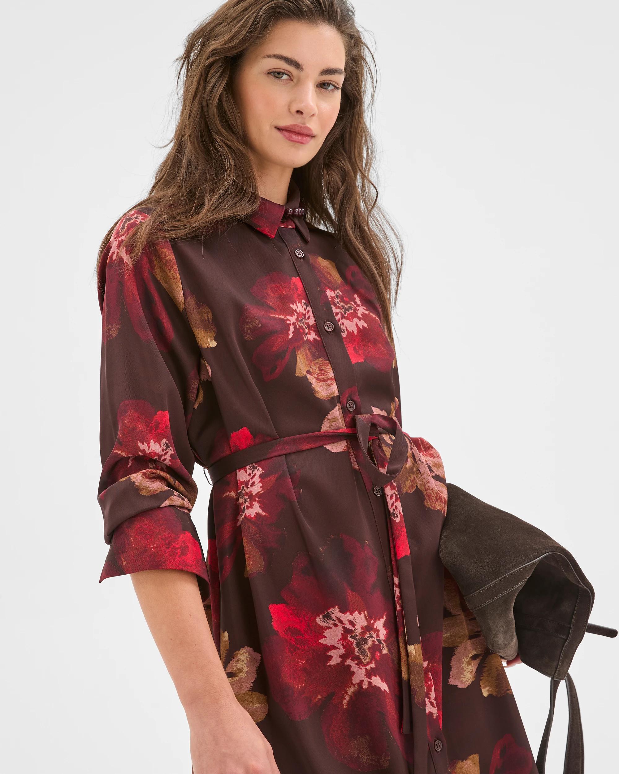 2 Target Petites Petites Long Sleeve Wrap Detail Shirt Dress CHOCOLATE FLORAL, 2 of 7