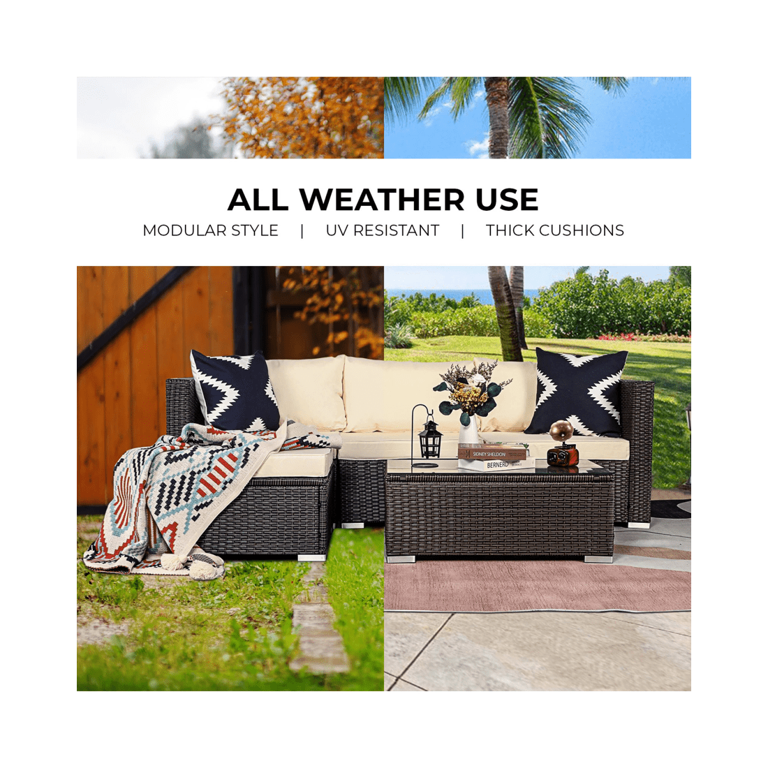 6 Sarantino 5pc Modular Outdoor Lounge Set Pe Rattan - Brown, 6 of 10