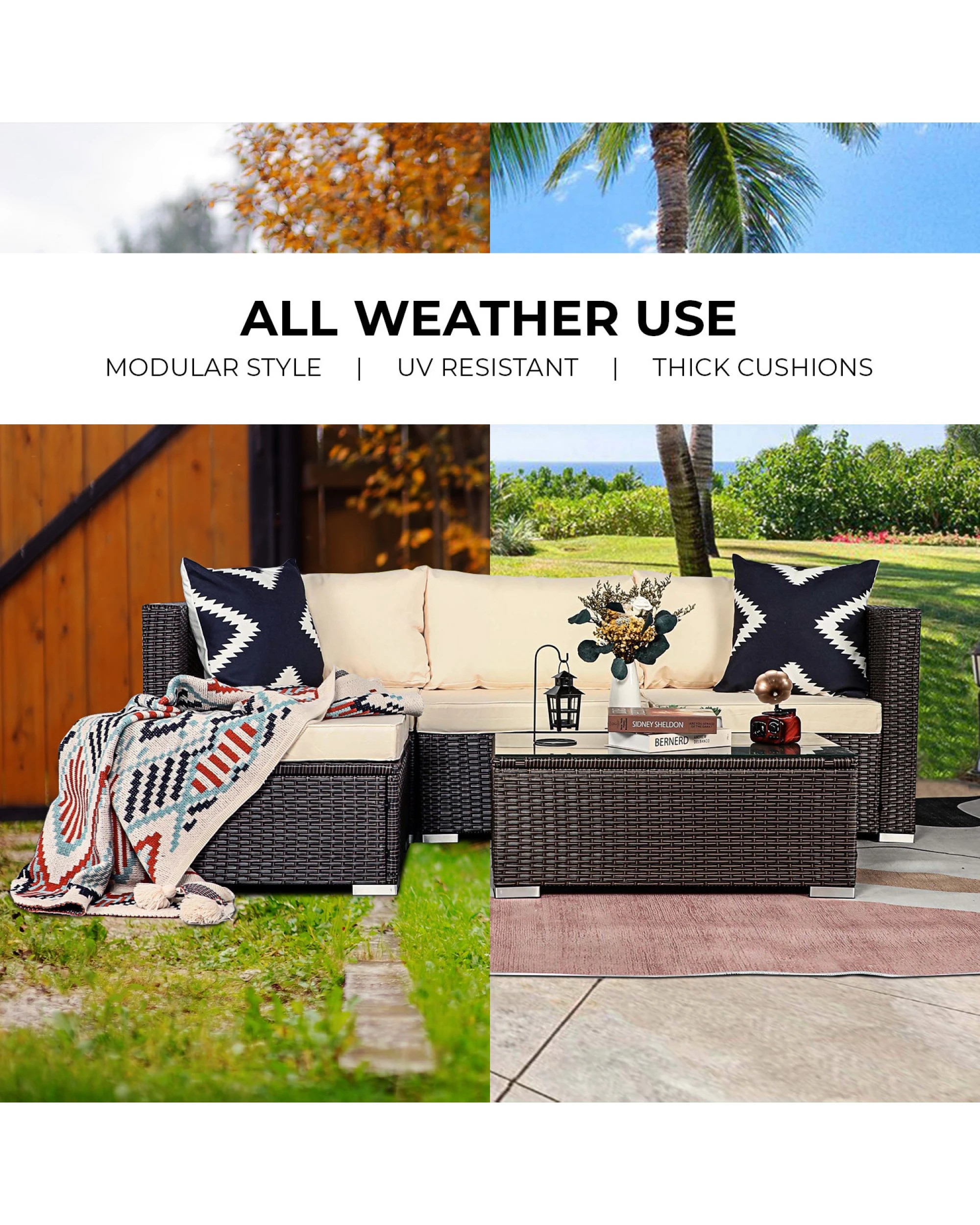 6 Sarantino 5pc Modular Outdoor Lounge Set Pe Rattan - Brown, 6 of 10