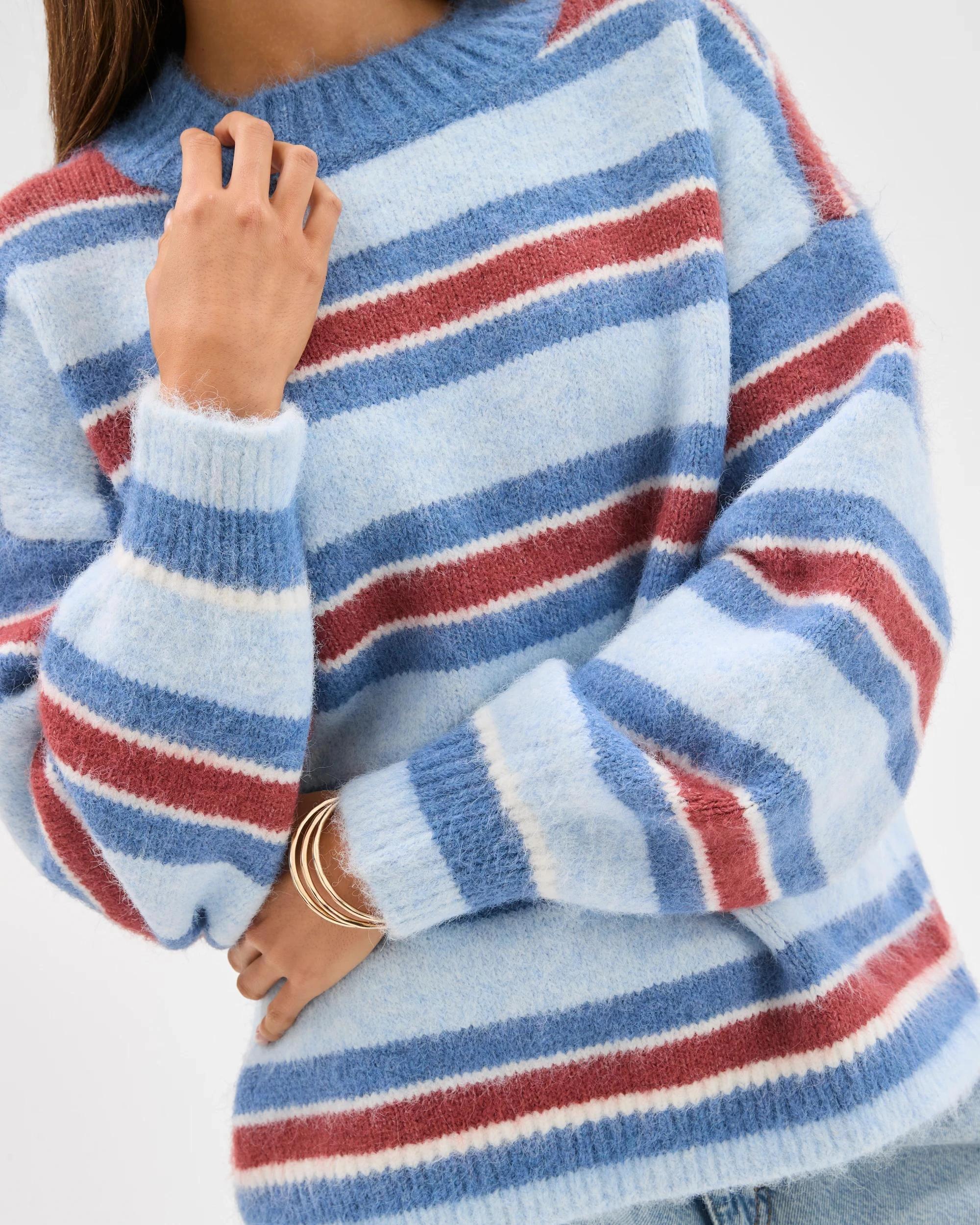 7 Lily Loves Stripe Knit Pullover Jumper MULBERRY, 7 of 8