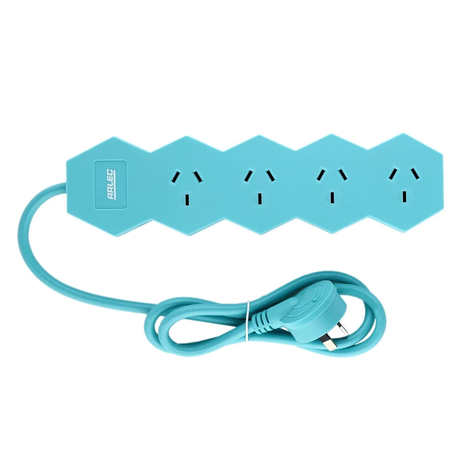 2 Arlec 4 Outlet Lightning Overload Protected Powerboard - Teal - Green, 2 of 5