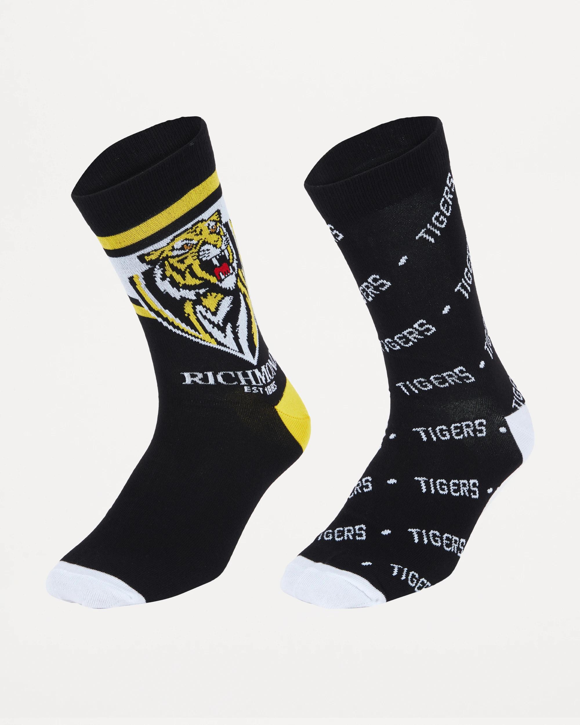 1 2 Pack Official AFL Adult Sock Set BLACK RICHMOND, 1 of 3