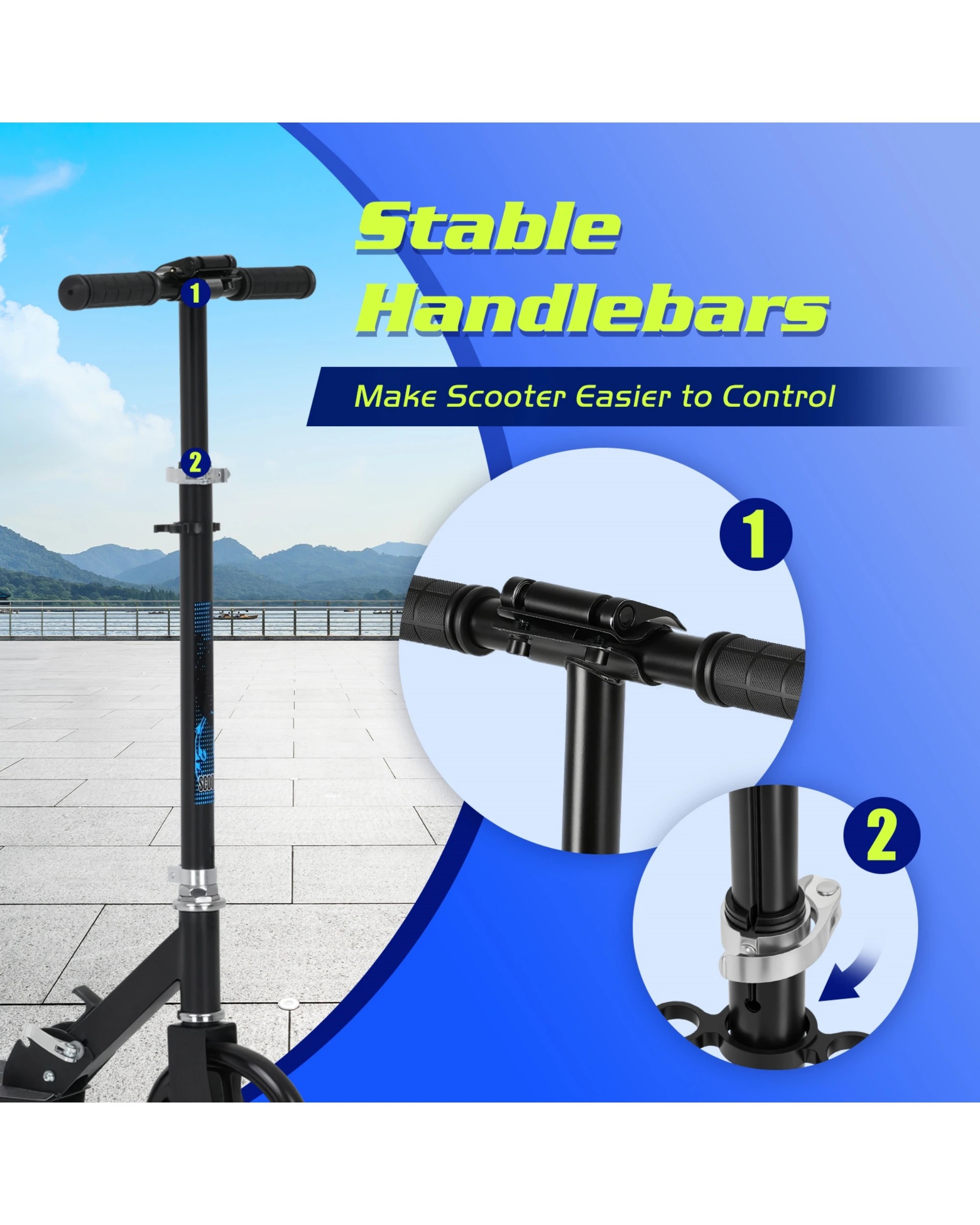 9 Advwin Folding Kids Kick Scooter w/ Big Wheel & Adjustable Height - Blue, 9 of 10