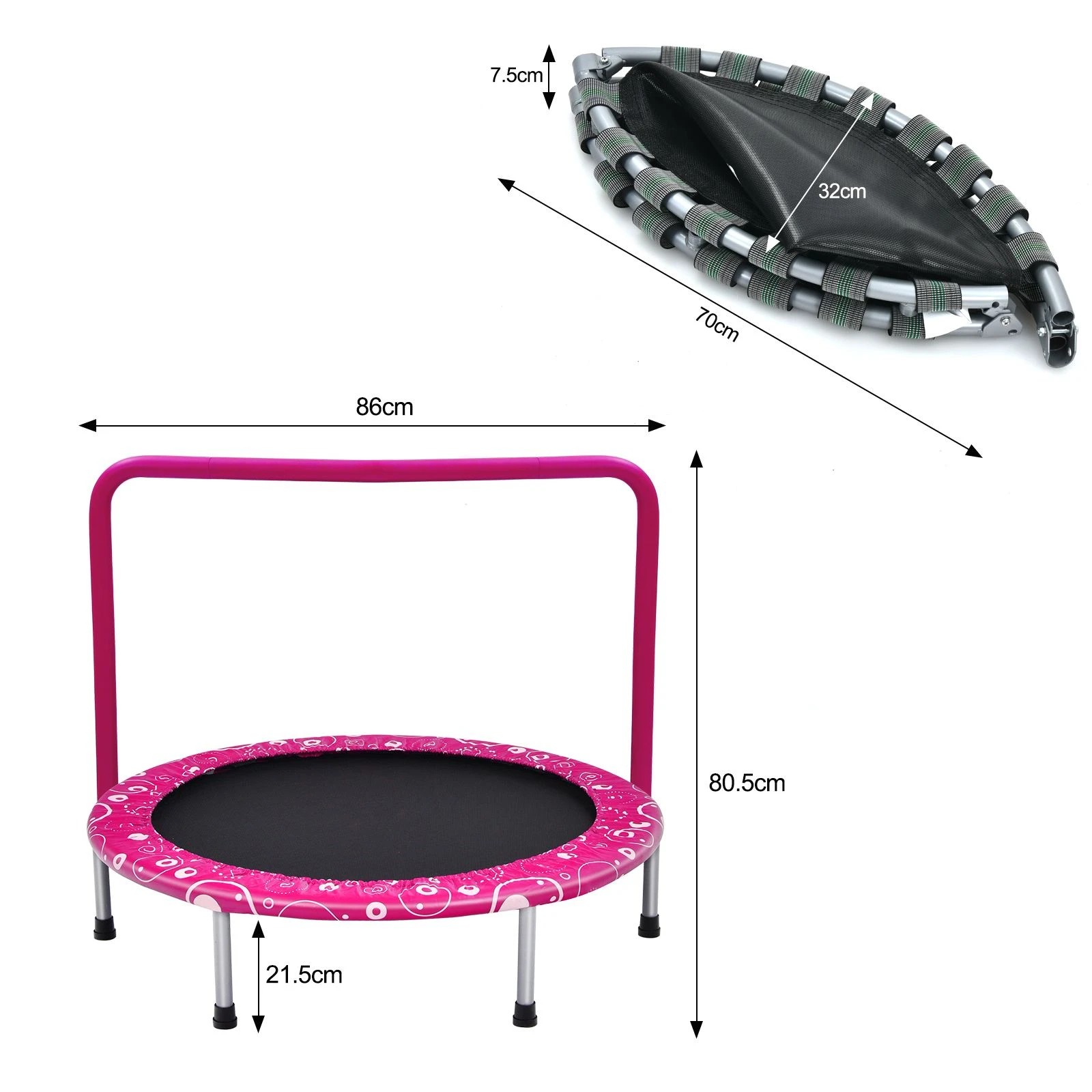 2 Costway Kids Trampoline Fitness Rebounder Handrail Security 90cm, 2 of 2