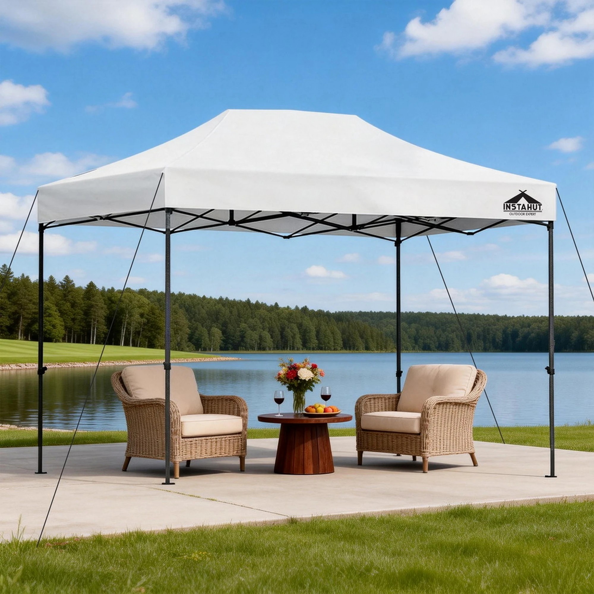 2 Instahut Gazebo Pop Up Marquee  Folding Tent 500D Oxford Fabric - White, 2 of 10