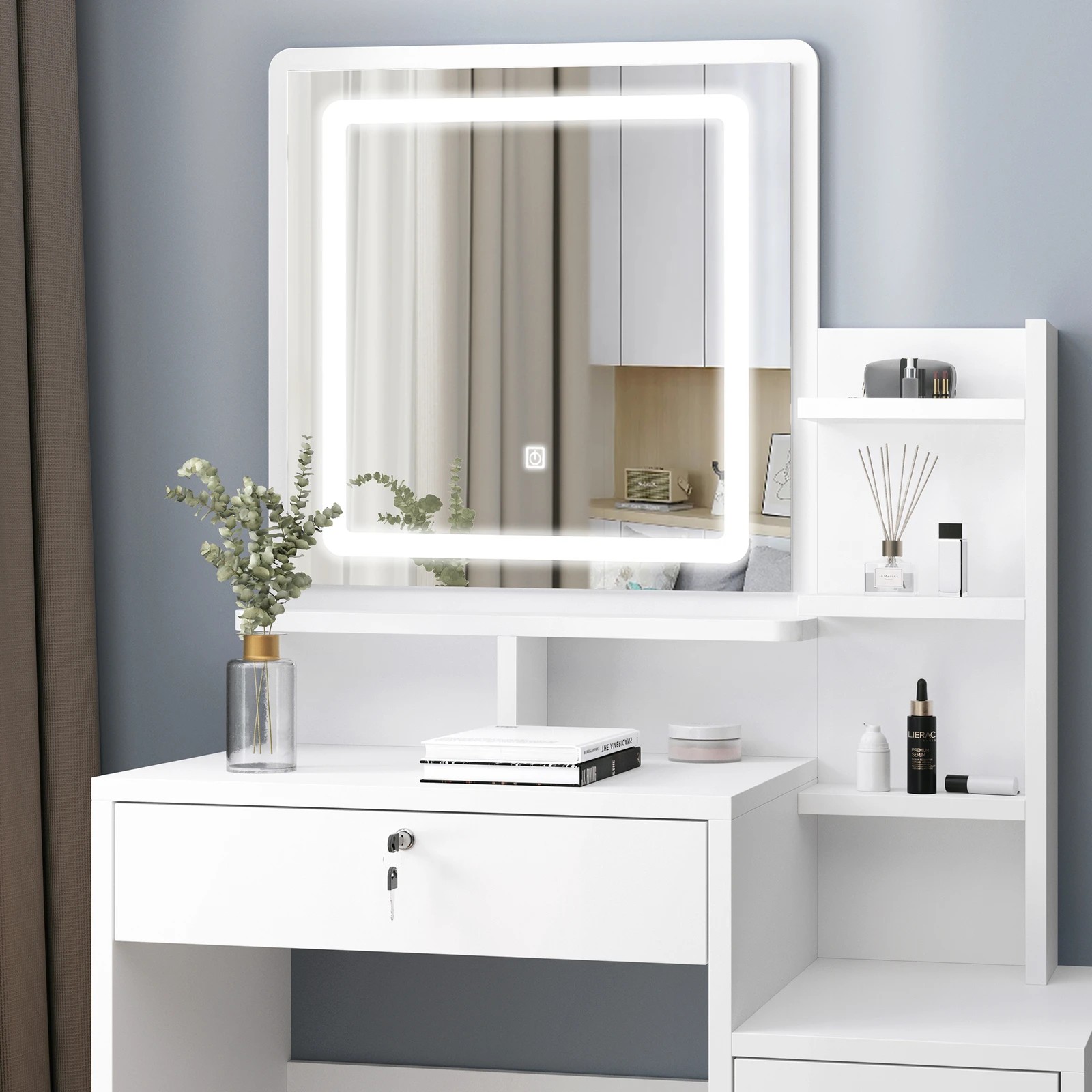 4 Alfordson Dressing Table Stool Set LED Makeup Mirror Vanity Desk Drawers - White, 4 of 10