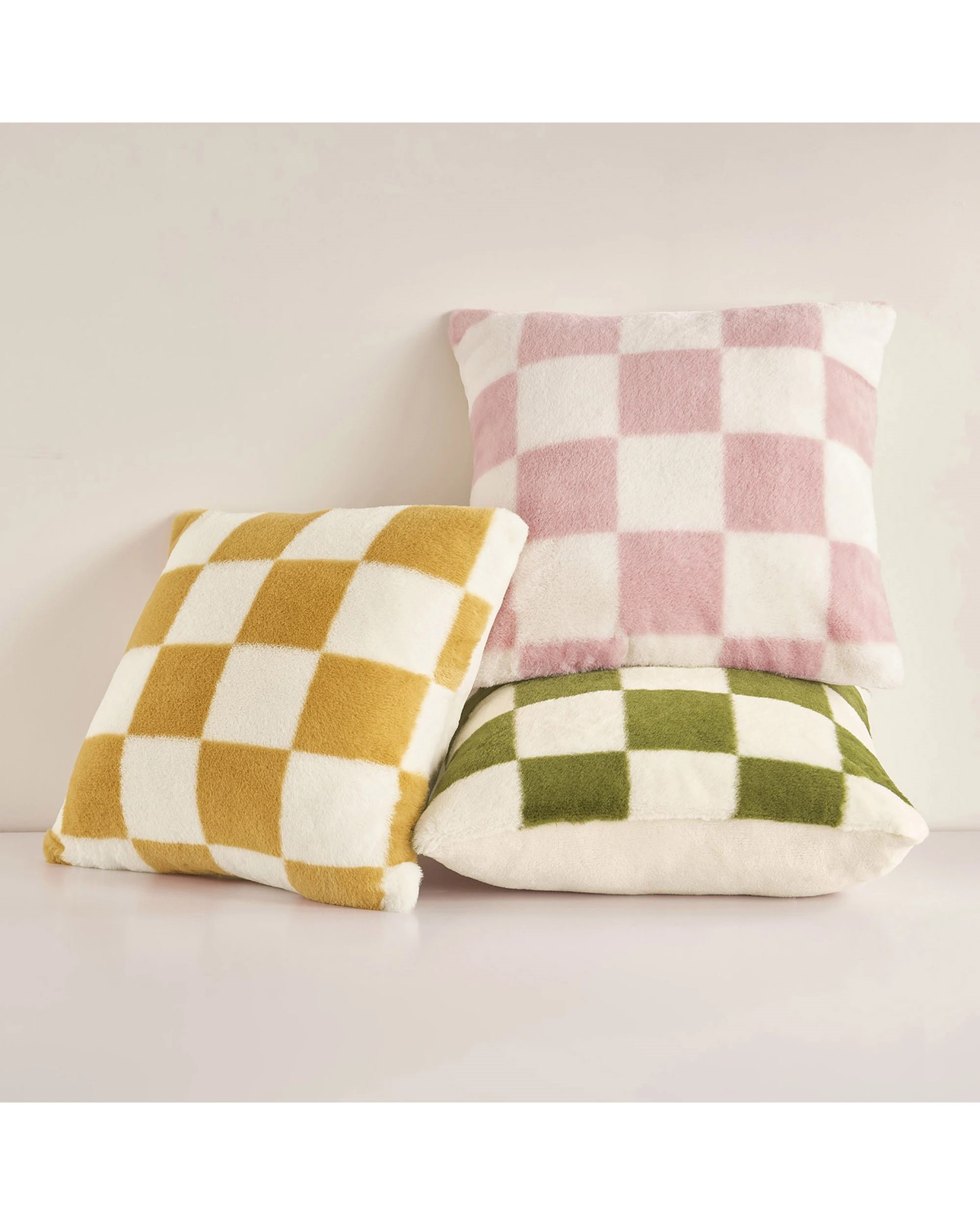 4 Dreamaker Checkered Plush Cushion 50x50cm - Olive and Cream, 4 of 6