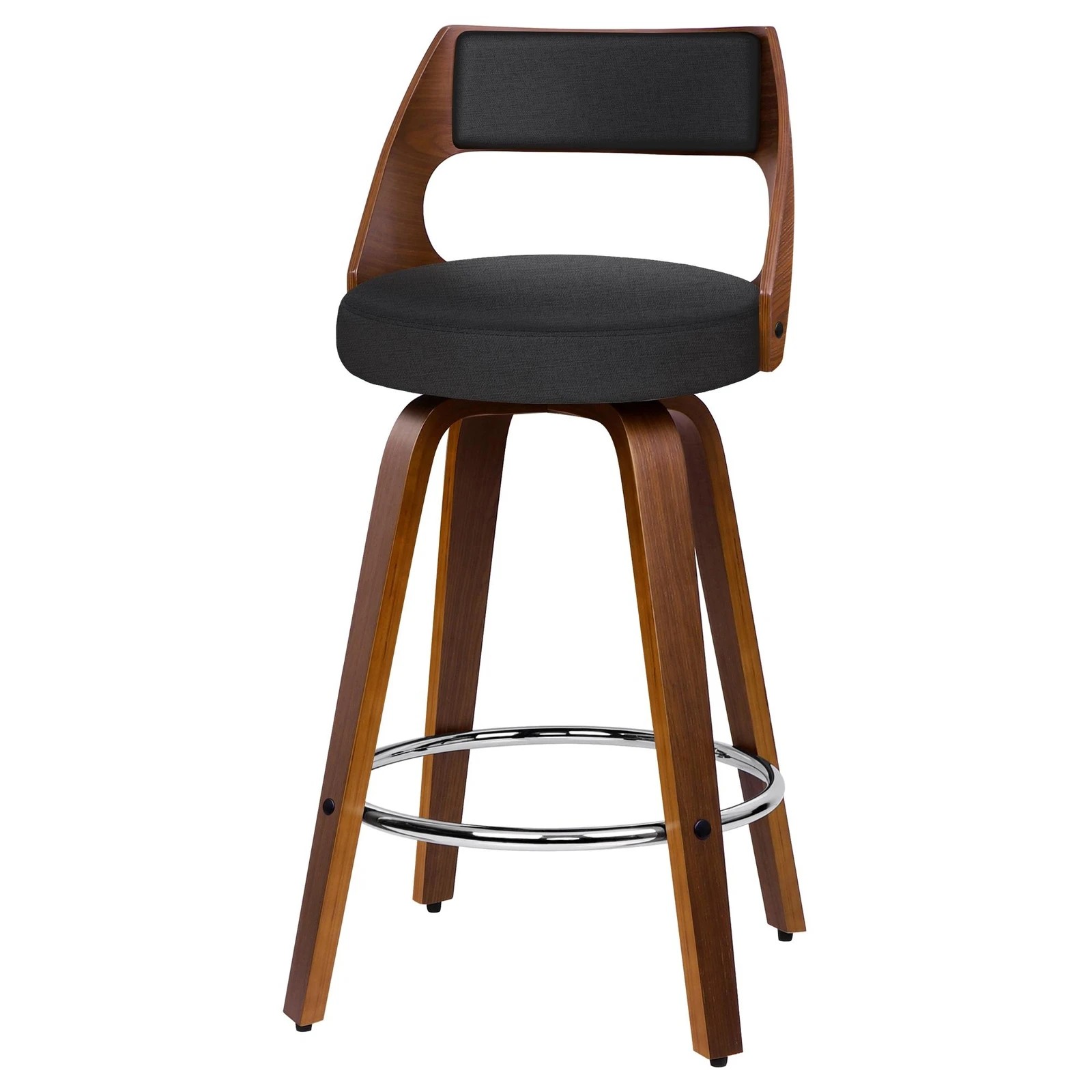 4 Alfordson 2x Swivel Bar Stools Eden Kitchen Dining Chair Wooden Fabric - Black, 4 of 10