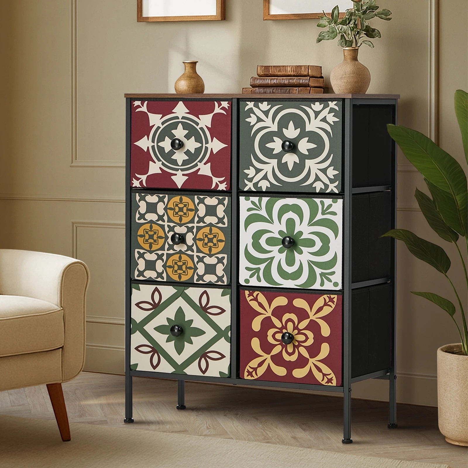 3 Oikiture 6 Chest Of Drawers Retro Tallboy Dresser Multi-Storage Foldable Fabric - Multi, 3 of 6