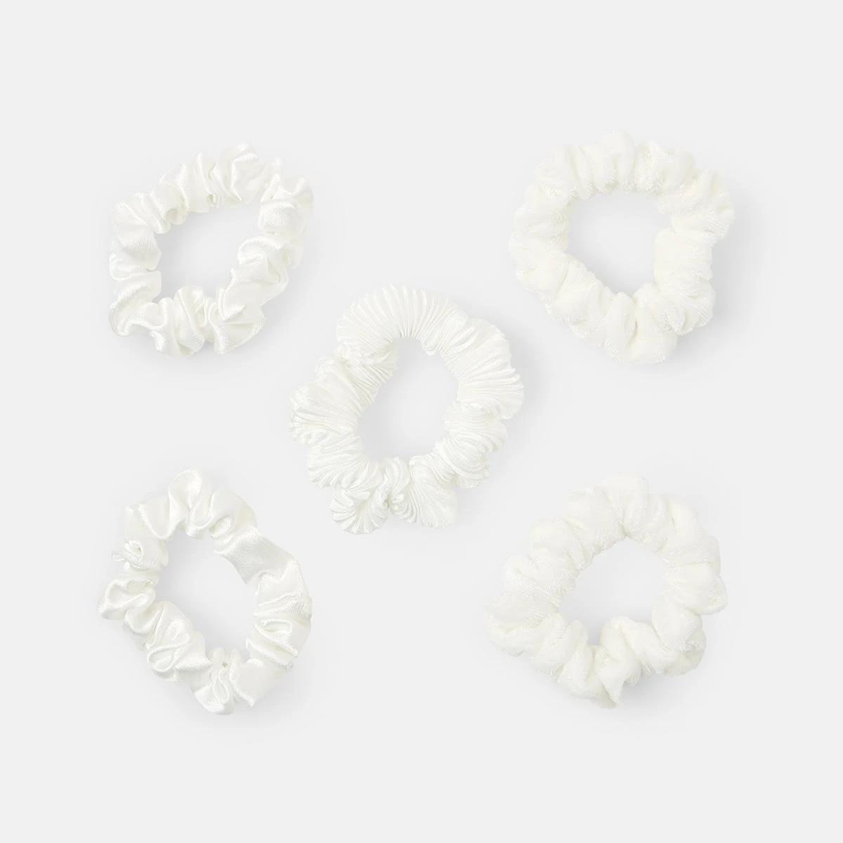 1 5 Pack Mini Textured Hair Scrunchies White2, 1 of 5