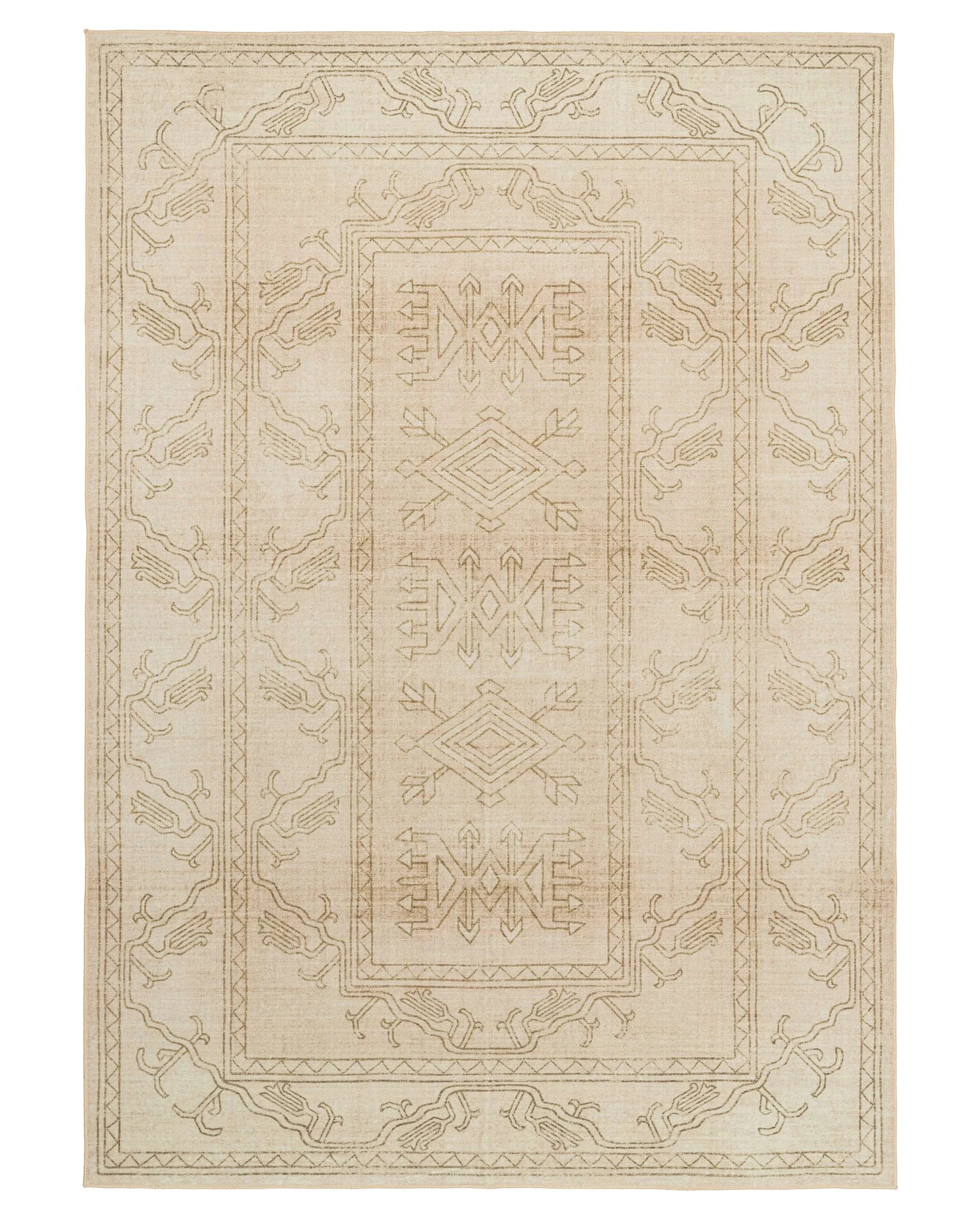 1 Loopsie Teruel Traditional Washable Rug-220cm x 150cm - Beige, 1 of 8