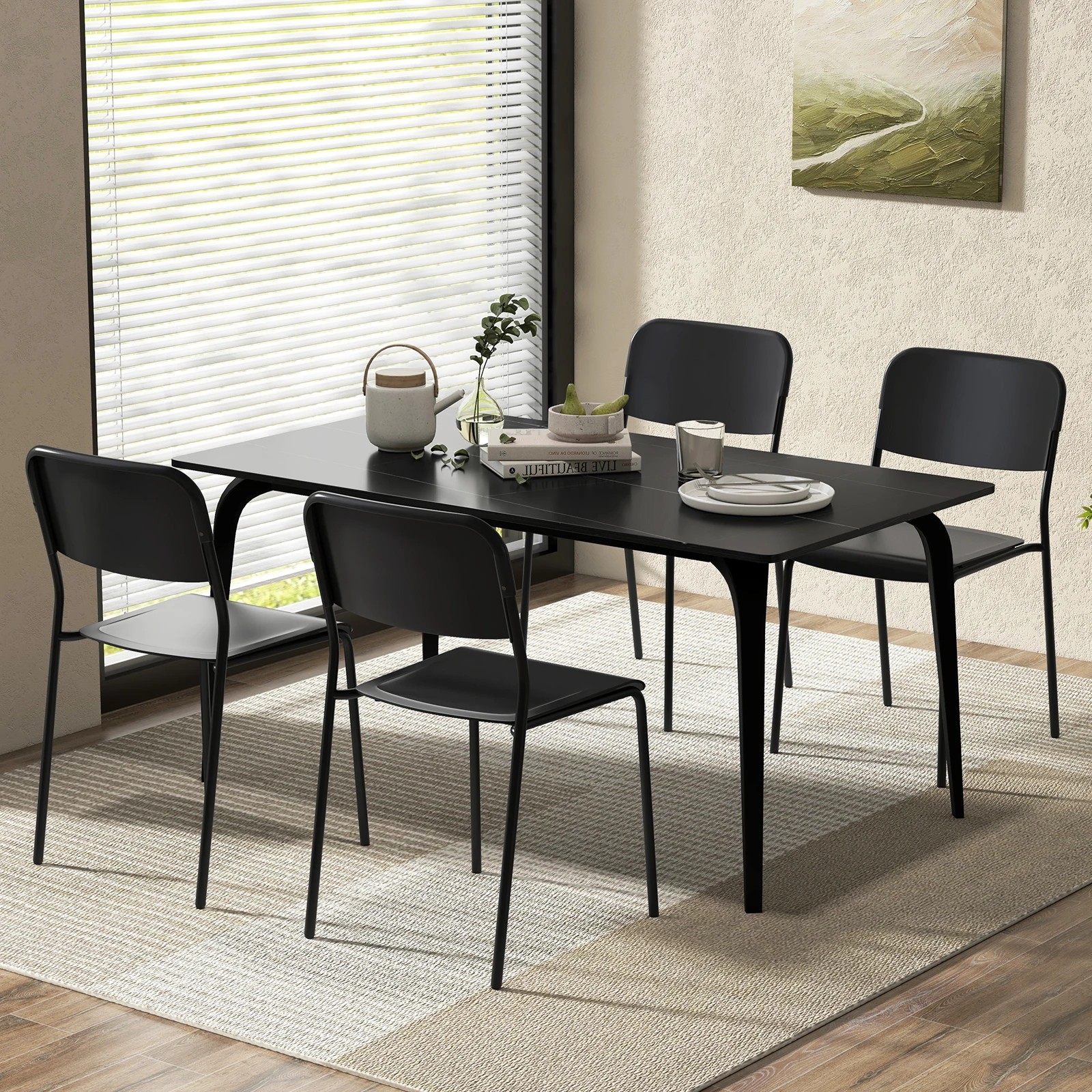2 Costway 4PCS Armless Dining Chairs Stackable Kitchen Chairs Side Chairs Set w/Backrest - Black, 2 of 3