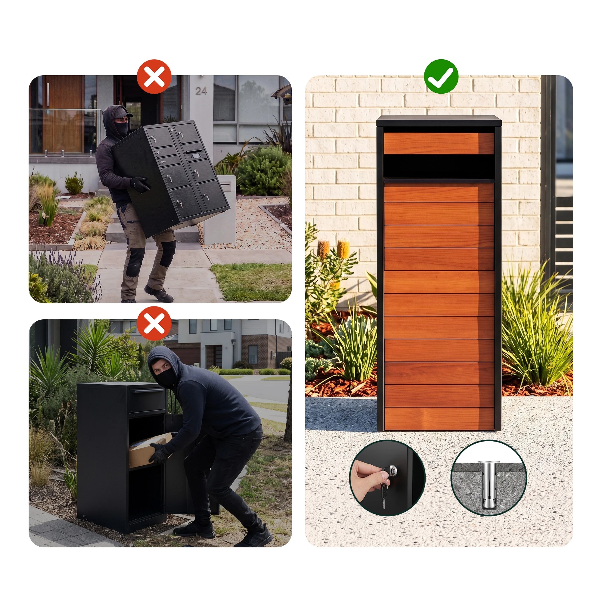 6 Gardeon Parcel Letterbox Drop Box Package with Lock - Natural, 6 of 8