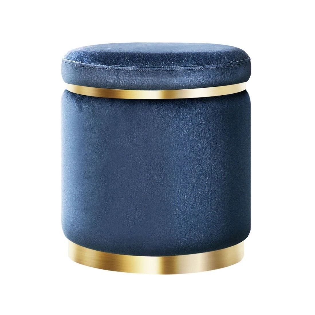 1 Artiss Ottoman Foot Stool Round - Blue, 1 of 4