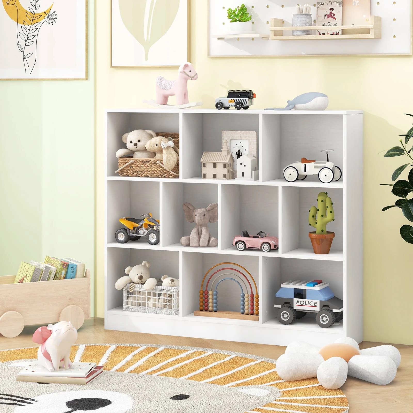 3 Costway 3-Tier Open Storage 10-Cube Bookshelf Storage Wooden Display Shelf - White, 3 of 4