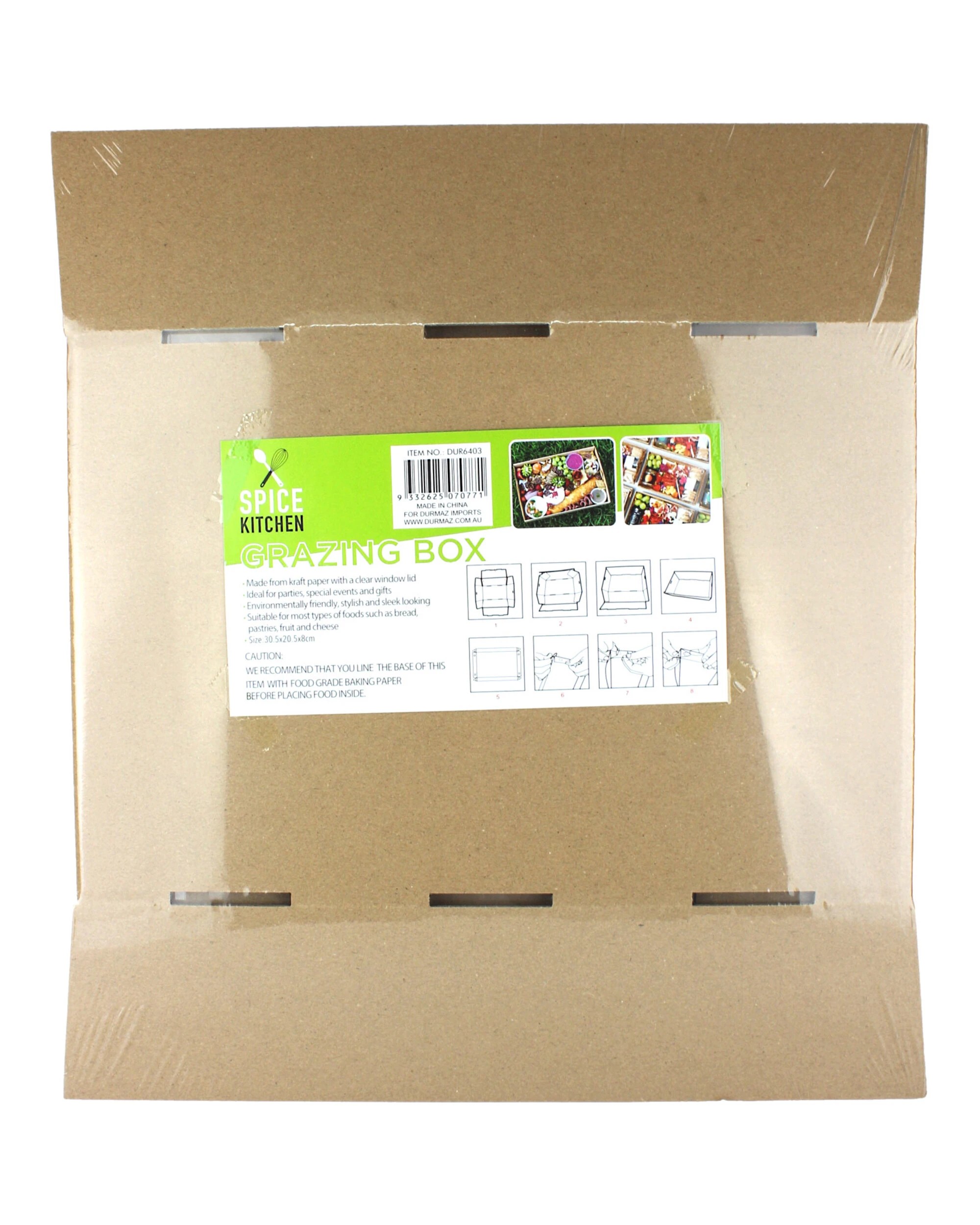 4 Spice Kitchen Kraft Grazing Box with Clear Plastic Lid 30.5cm x 20.5cm x 8cm - Brown, 4 of 4