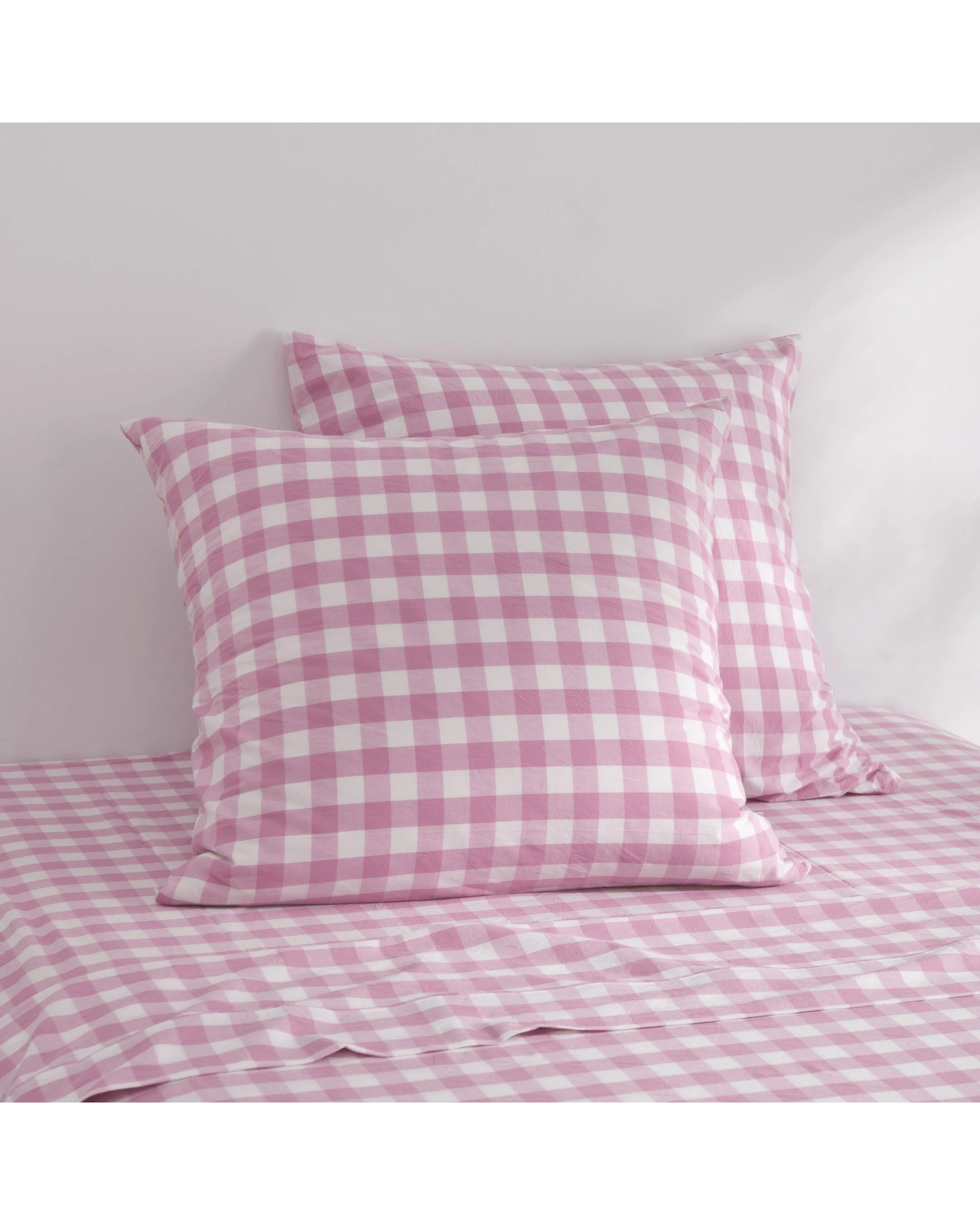 1 Dreamaker Twin Pack Lola Yarn Dyed Washed Cotton Gingham Euro Pillowcase - Pearl Pink, 1 of 5
