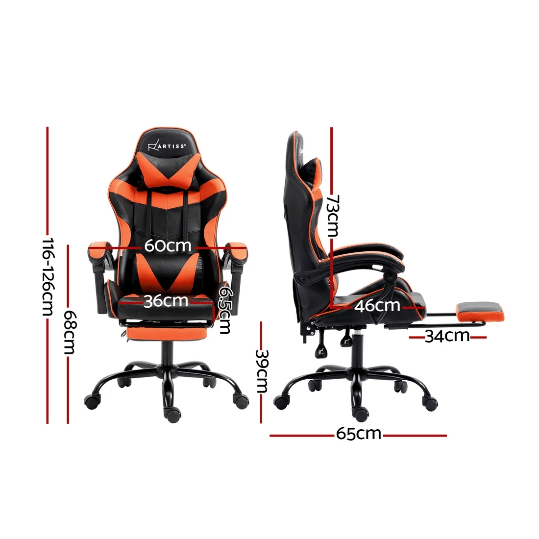 2 Artiss Gaming Office Chair Recliner Footrest - Multi, 2 of 6