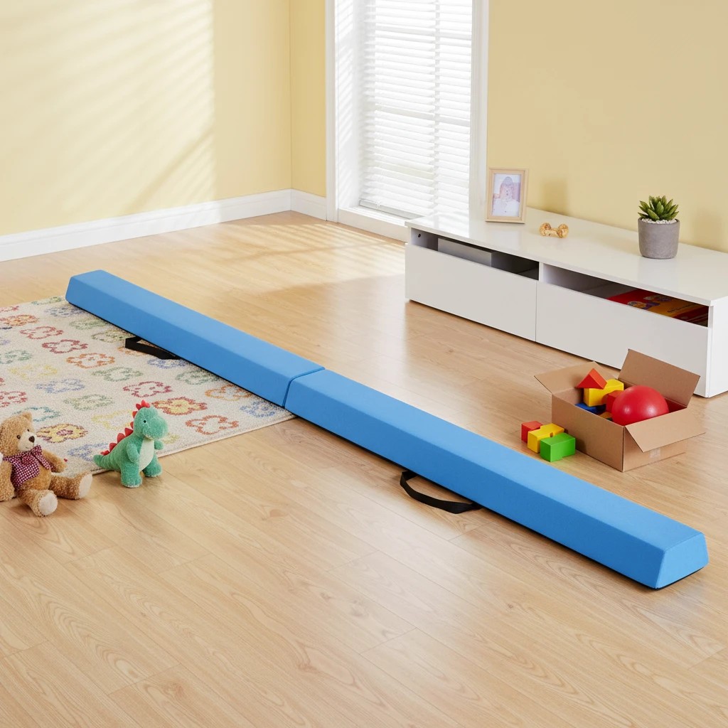 3 Costway 2.1M Folding Balance Beam Portable Floor Gymnastics Beam w/Handle - Blue, 3 of 4
