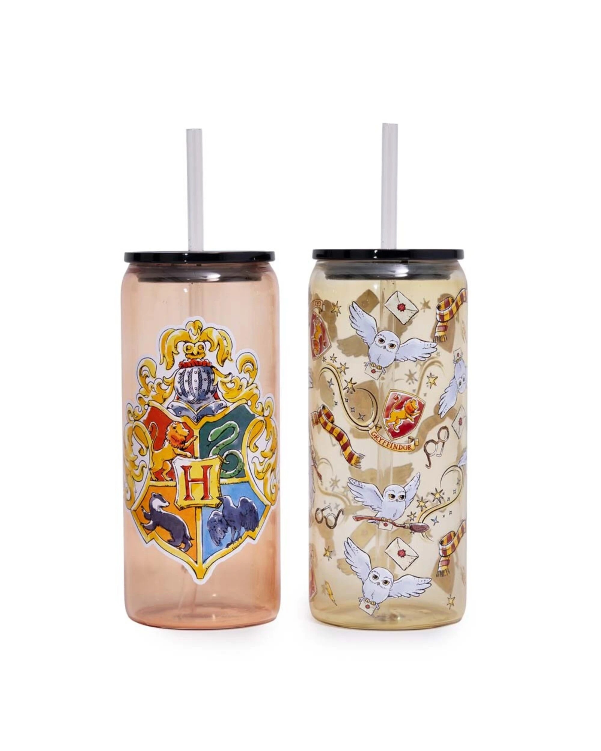 1 Harry Potter - Hogwarts Glass Cup with Straw Twin Pack - White, 1 of 3