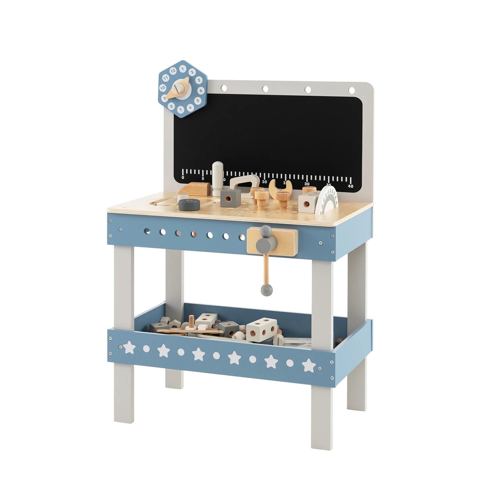 1 Costway Wood Workbench Pretend Play Toy w/Blackboard, 1 of 3