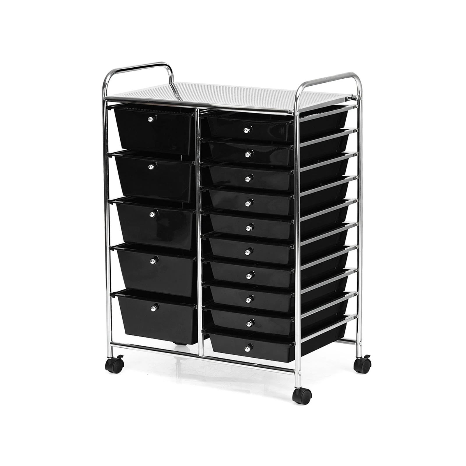 1 Costway 15 Drawers Rolling Storage Cart Mobile Utility Trolley - Black, 1 of 10