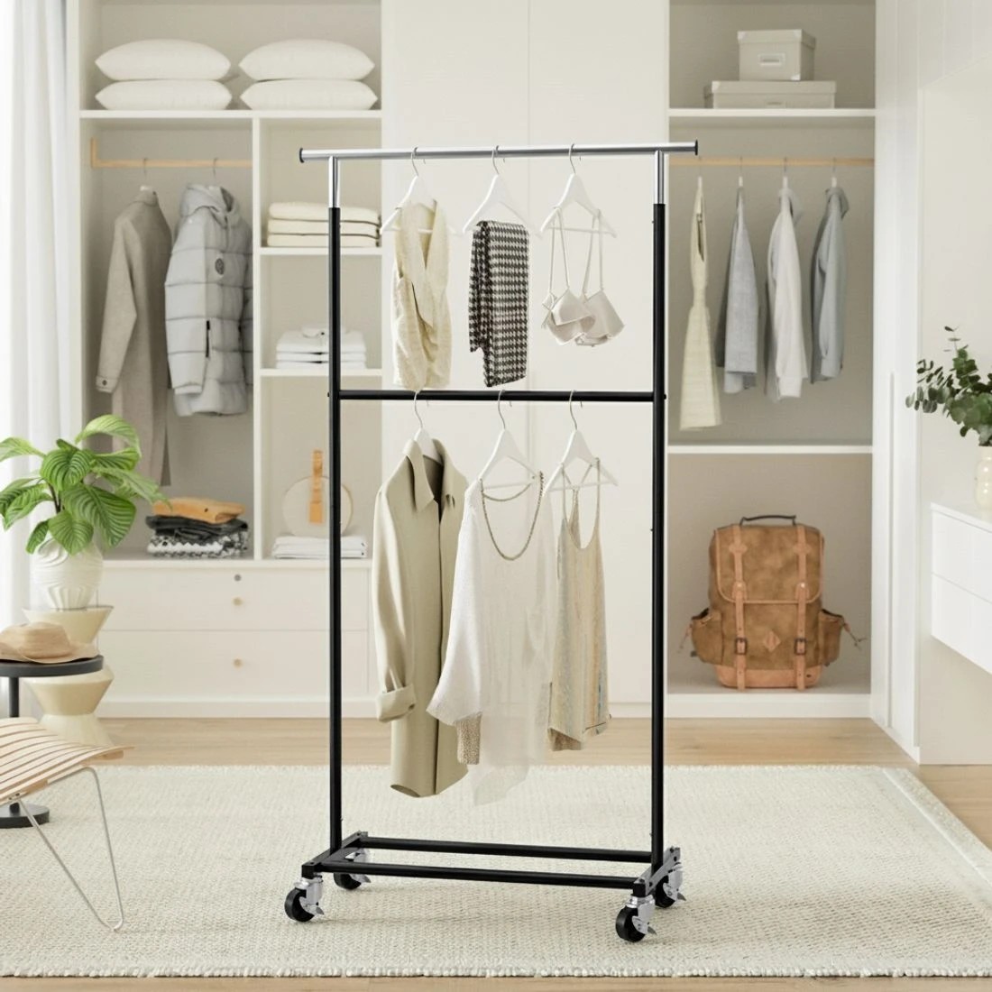 3 Artiss Clothes Rack Double Rod Airer Rail Coat Stand Adjustable Hanger - Multi, 3 of 5