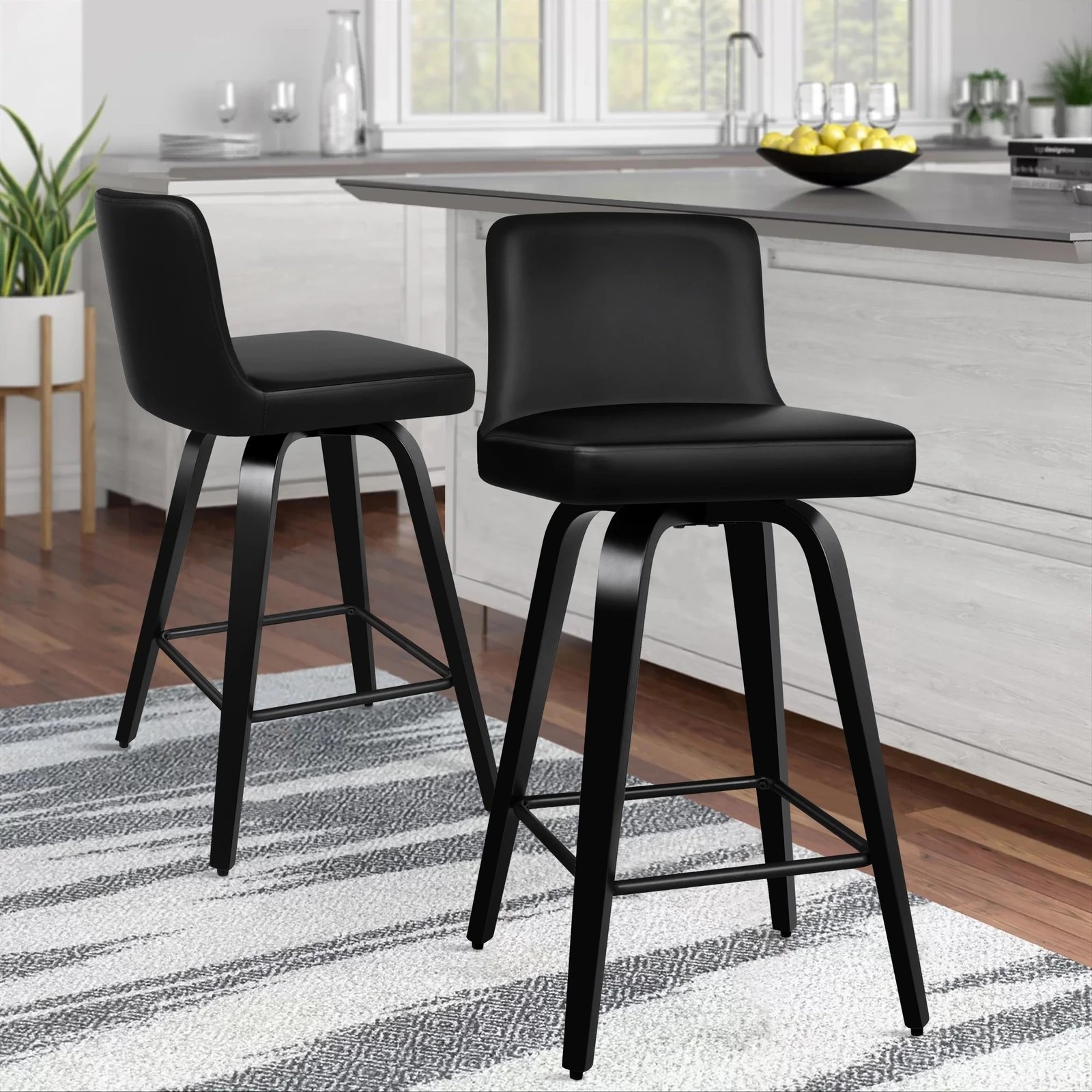 2 Alfordson 4x Swivel Bar Stools Bailey Kitchen Wooden Dining Chair - All Black, 2 of 10