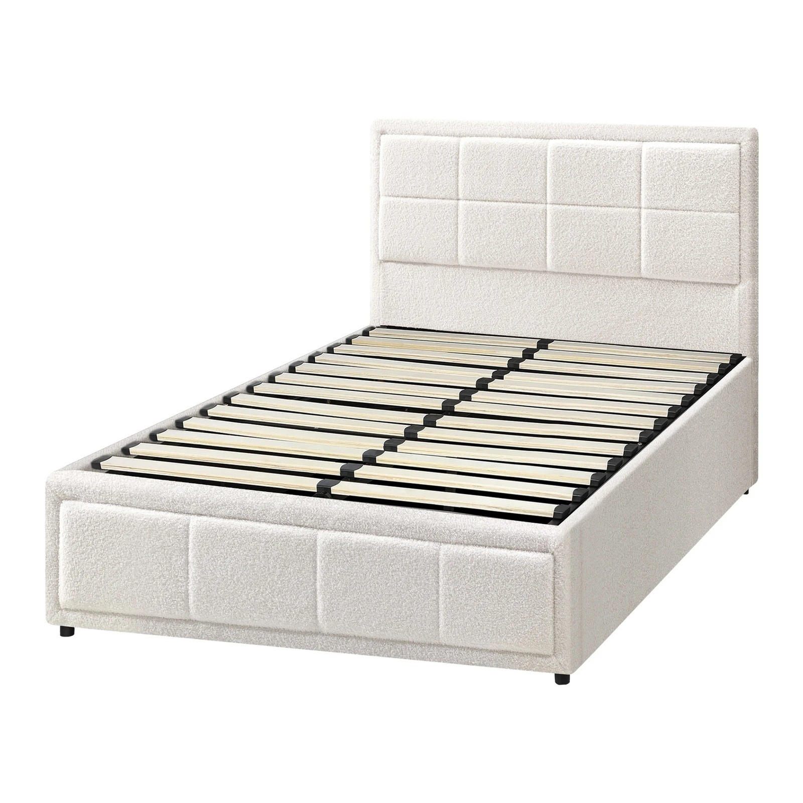 9 Oikiture King Single Bed Frame Gas Lift Storage Base Boucle Fabric - White, 9 of 9