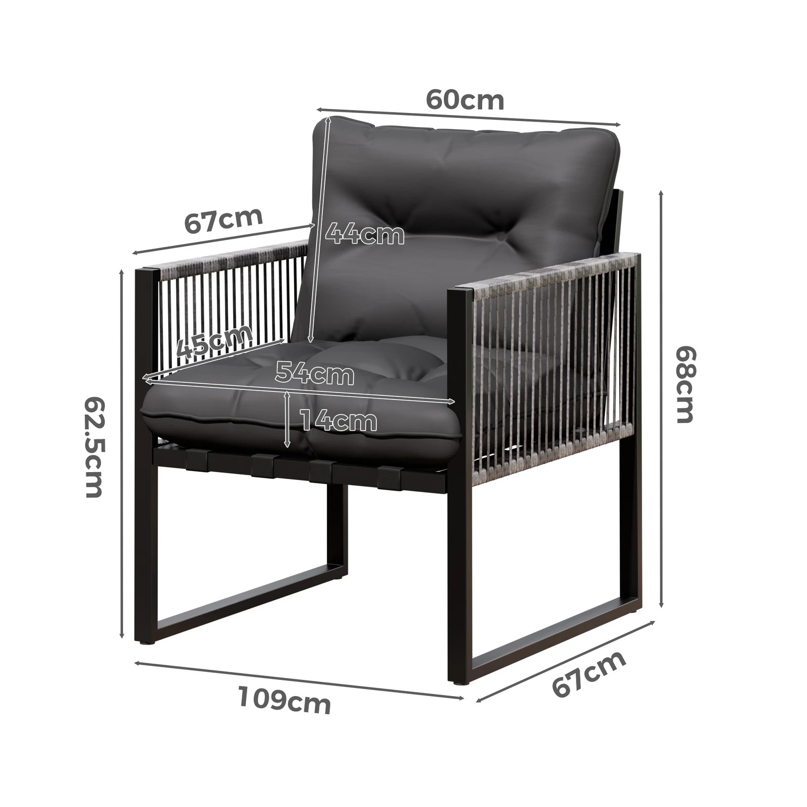 5 Alfordson Outdoor Furniture 2x Lounge Chairs Patio Garden Armchair Rattan Chair - Black Grey, 5 of 9