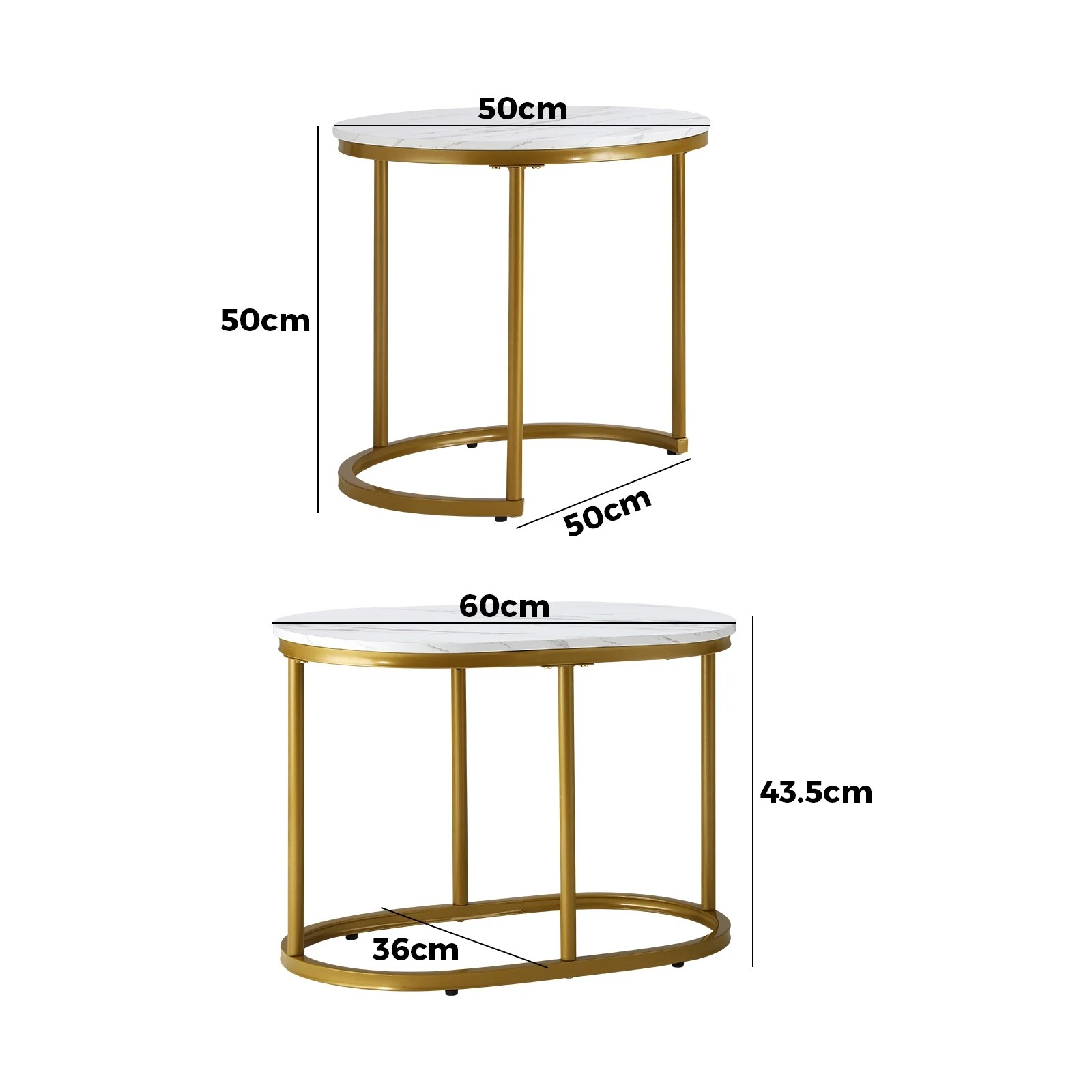 10 Oikiture Set Of 2 Coffee Table Round Oval Marble-like Nesting Side Tables
 - Multi, 10 of 10