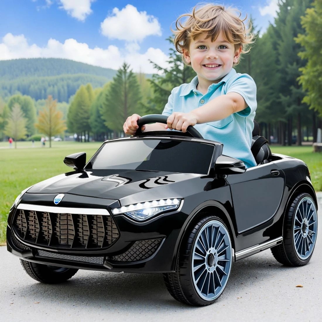 1 Rigo Kids Electric Ride On Car Toys Cars Horn Music Remote Control 12V - Black, 1 of 8