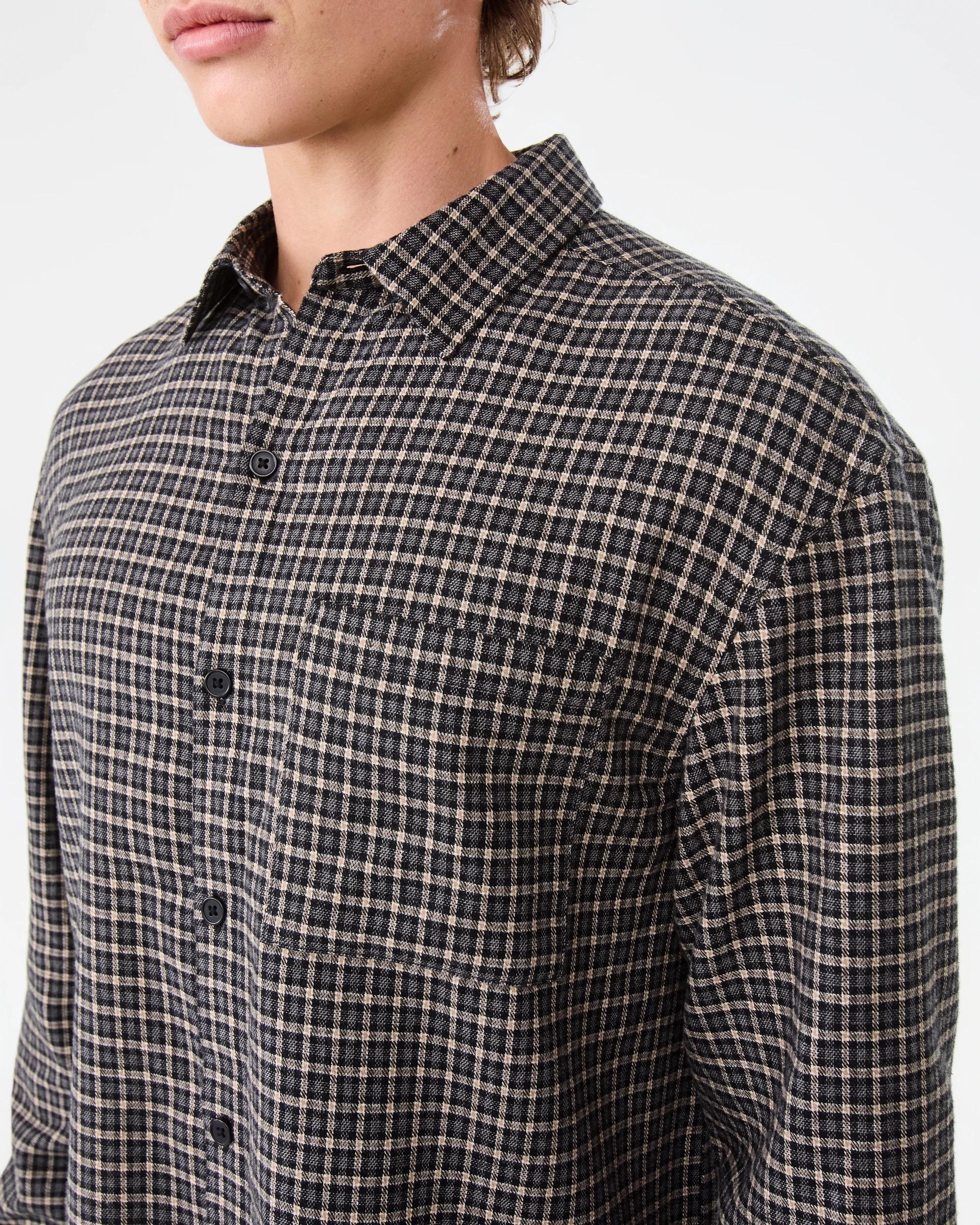 7 Long Sleeve Boxy Shirt Blk Check, 7 of 8