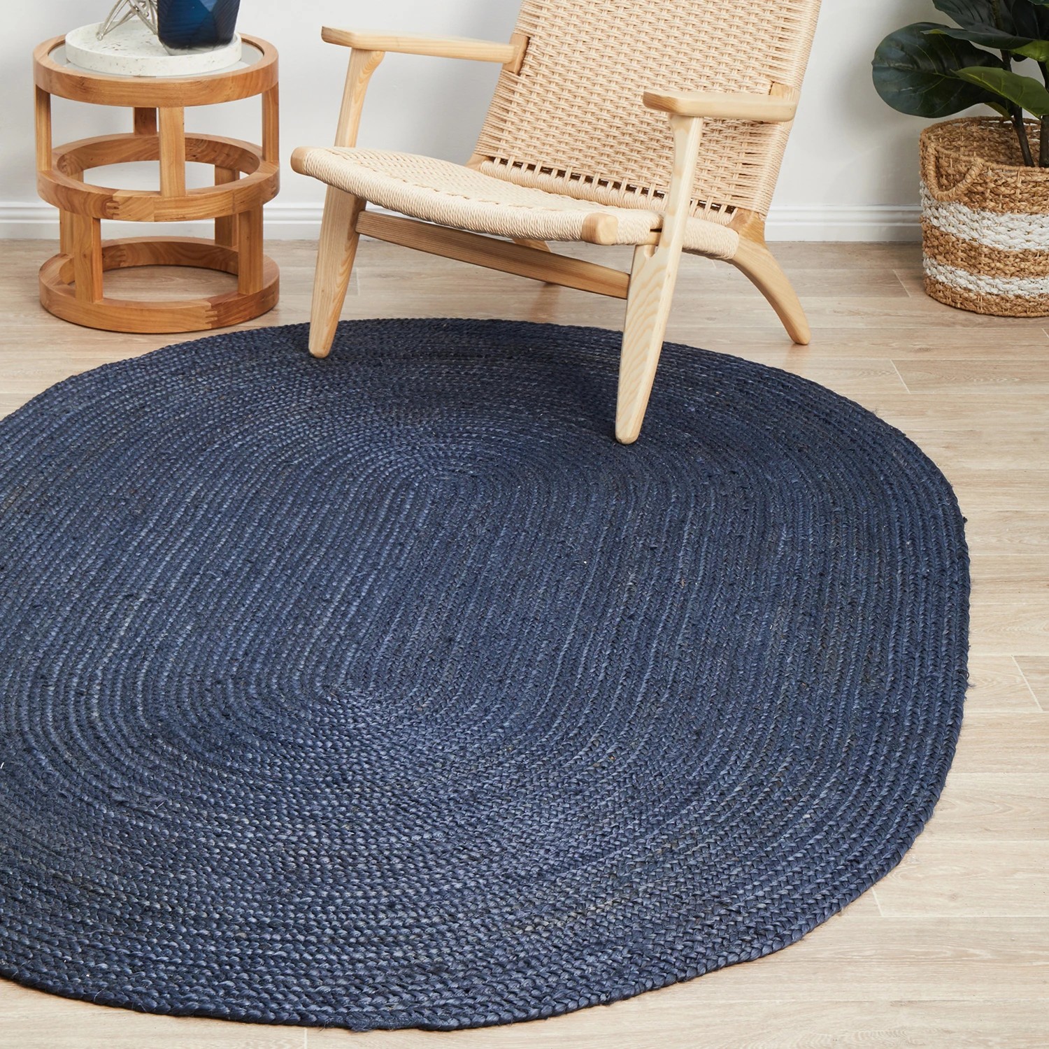 3 Common Ground Rugs Shoreline  220x150cm - Medium Oval Hand Braided Jute Rug - Blue, 3 of 9