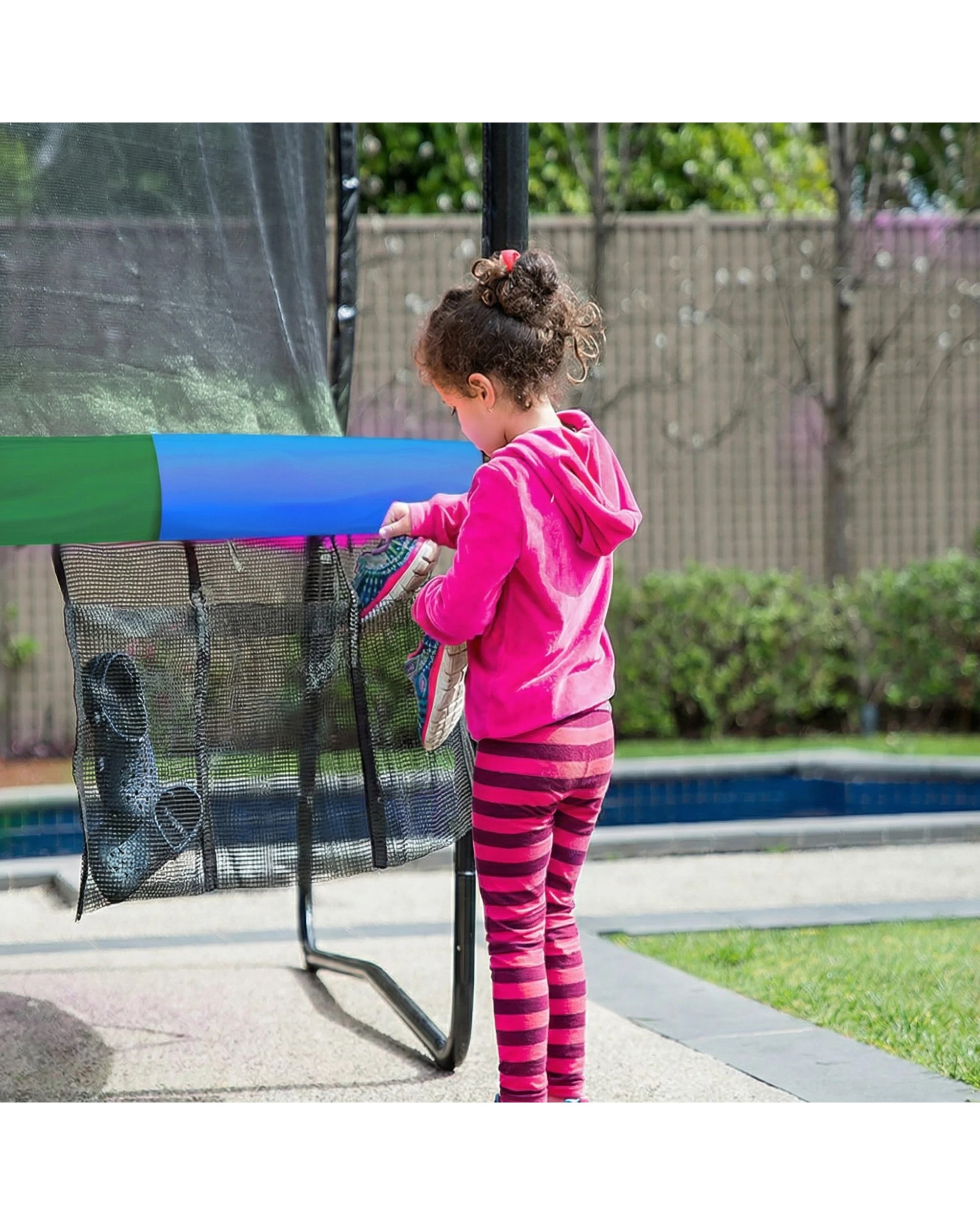 4 Kahuna Trampoline 6 ft with Basketball Set and Roof - Rainbow - Pattern, 4 of 8