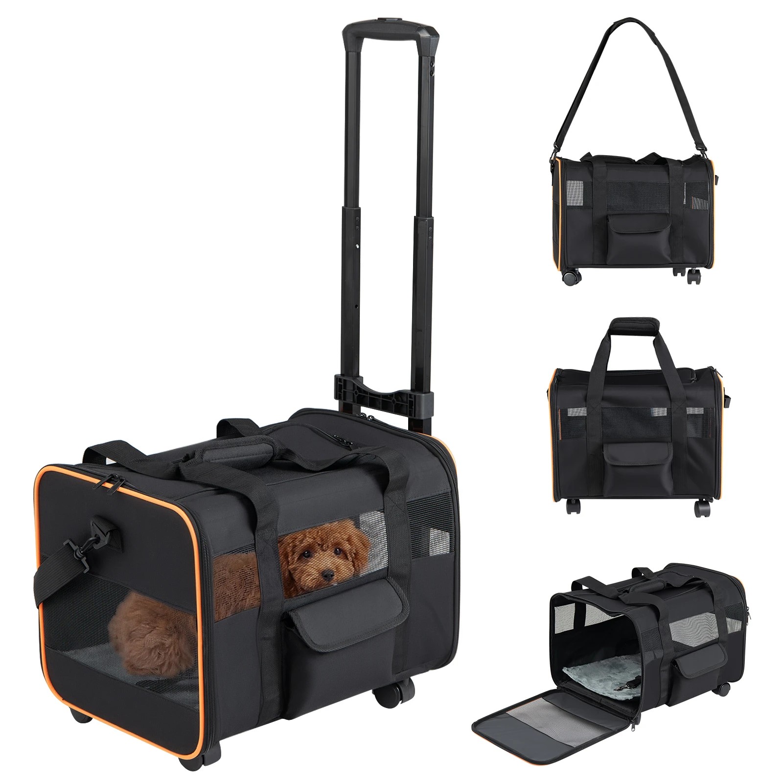 1 Costway Rolling Pet Carrier Foldable Soft-sided Dog Travel Crate w/Telescopic Handle, 1 of 5