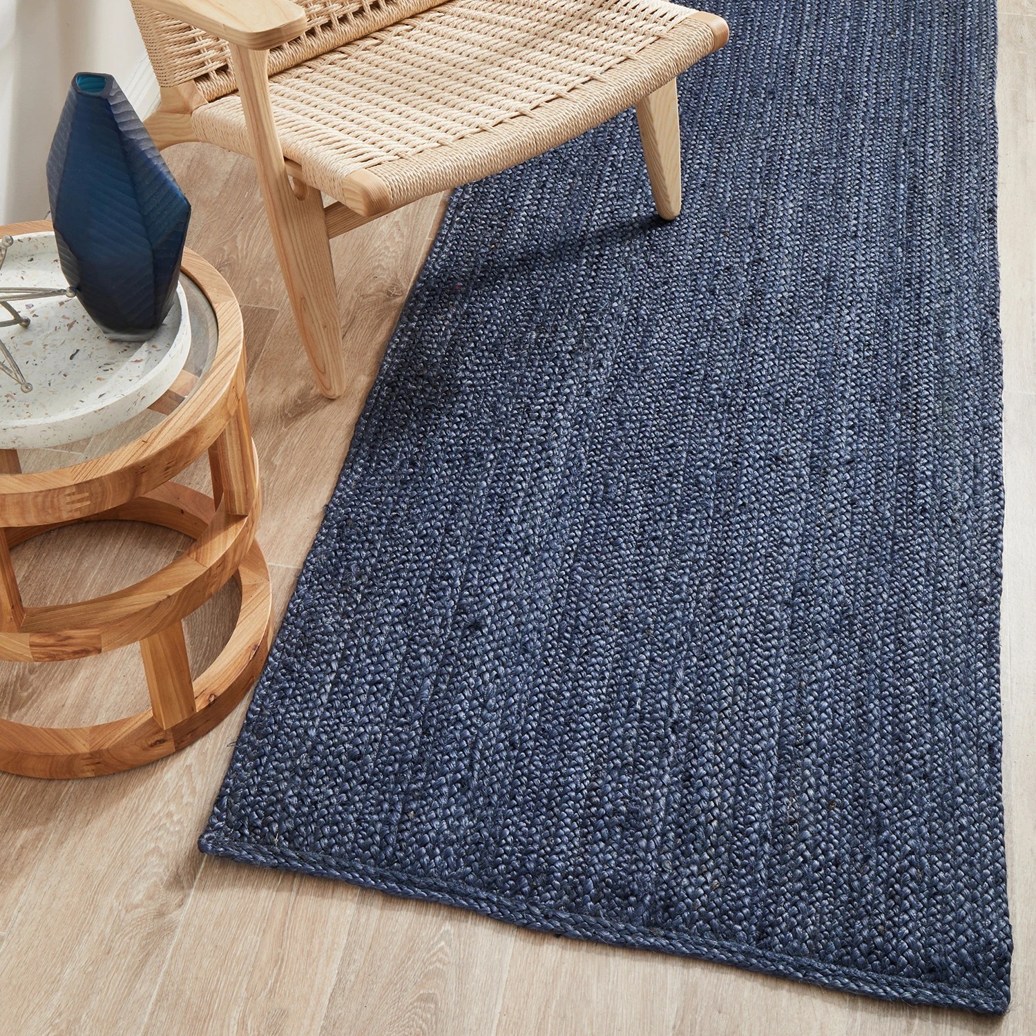 1 Common Ground Rugs Shoreline Navy 300x80cm - Medium Runner Hand Braided Jute Rug - Blue, 1 of 9