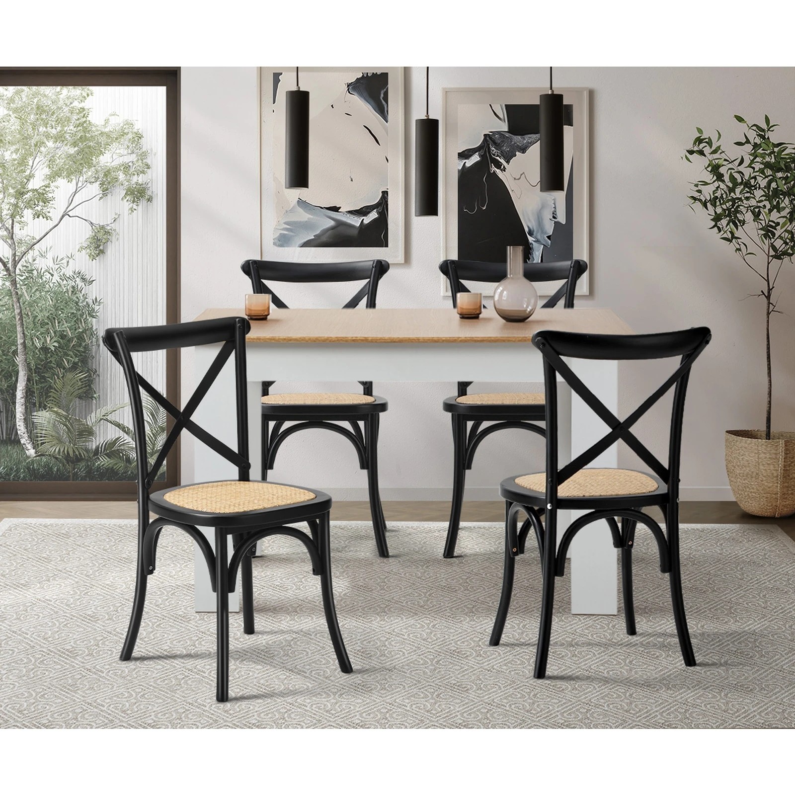 3 Oikiture 160cm Extendable Dining Table With 4pcs Dining Chairs Crossback
 - Black, 3 of 10