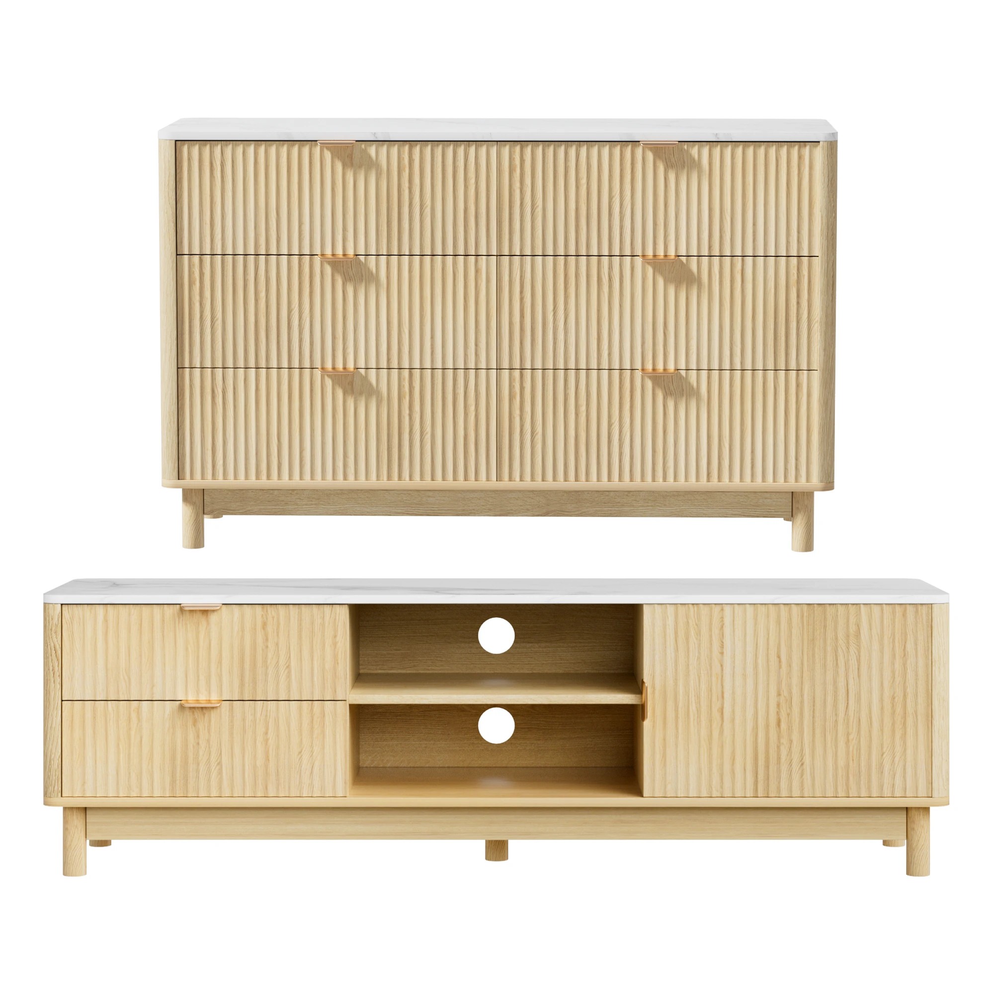 3 Artiss TV Unit & Chest of Drawers Set Solid Wood Legs - Natural, 3 of 3