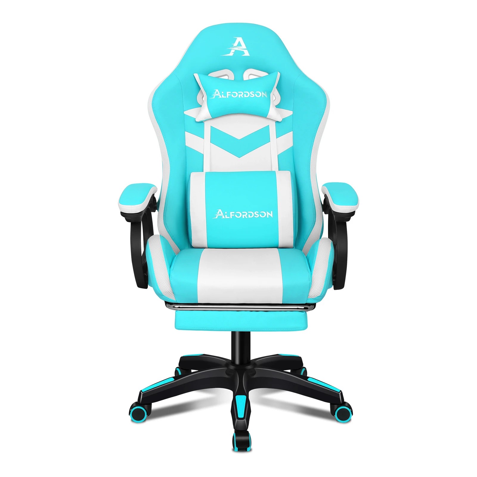 6 Alfordson Gaming Office Chair Massage 12 RGB LED Computer Seat Footrest - Cyan White, 6 of 10