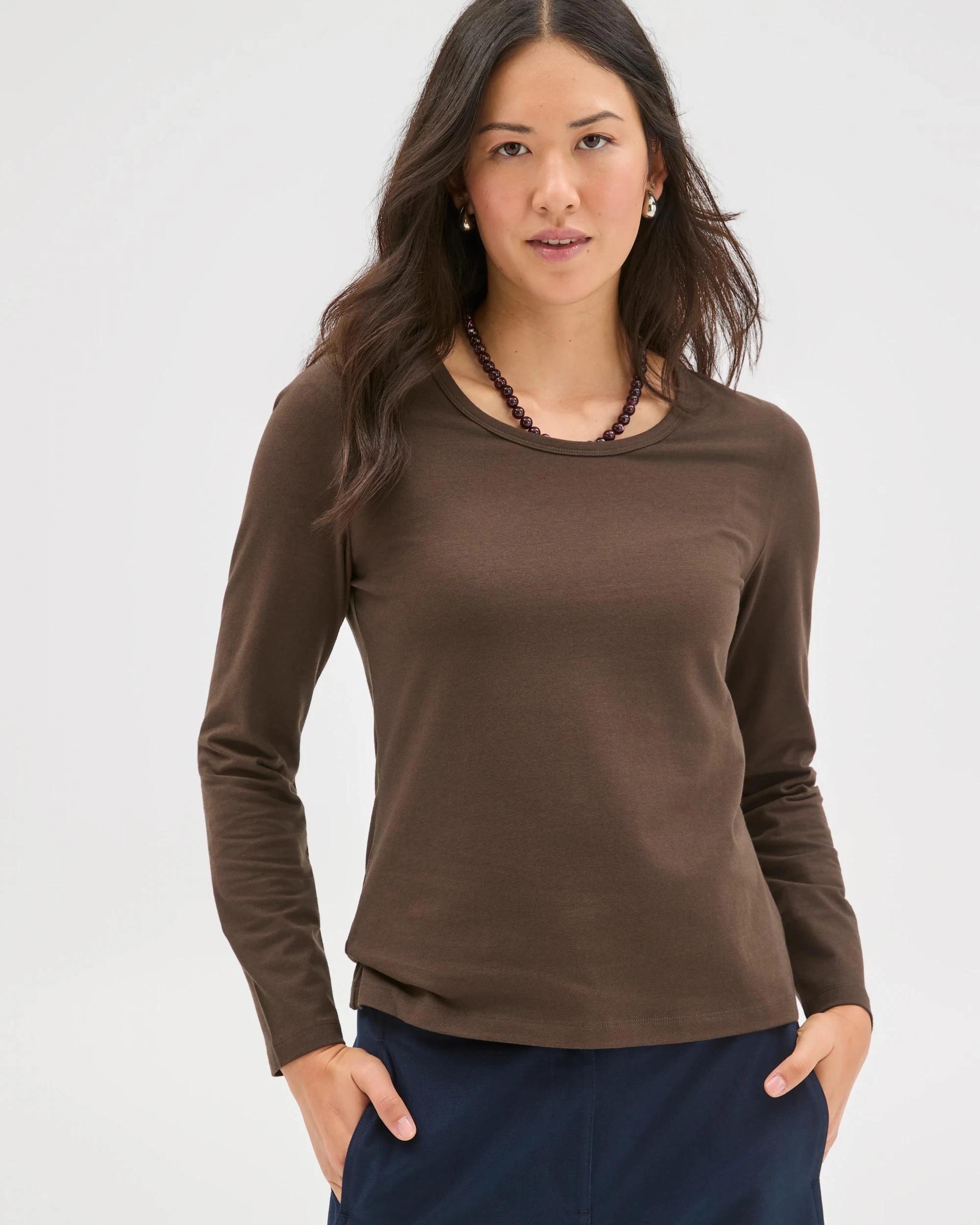 4 Target Woman Australian Cotton Long Sleeve Stretch Crew T-Shirt COFFEE BEAN, 4 of 7