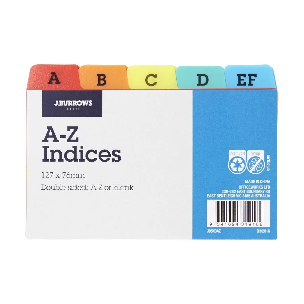 2 J.Burrows A-Z Index Card Dividers 127 x 76mm, 2 of 4
