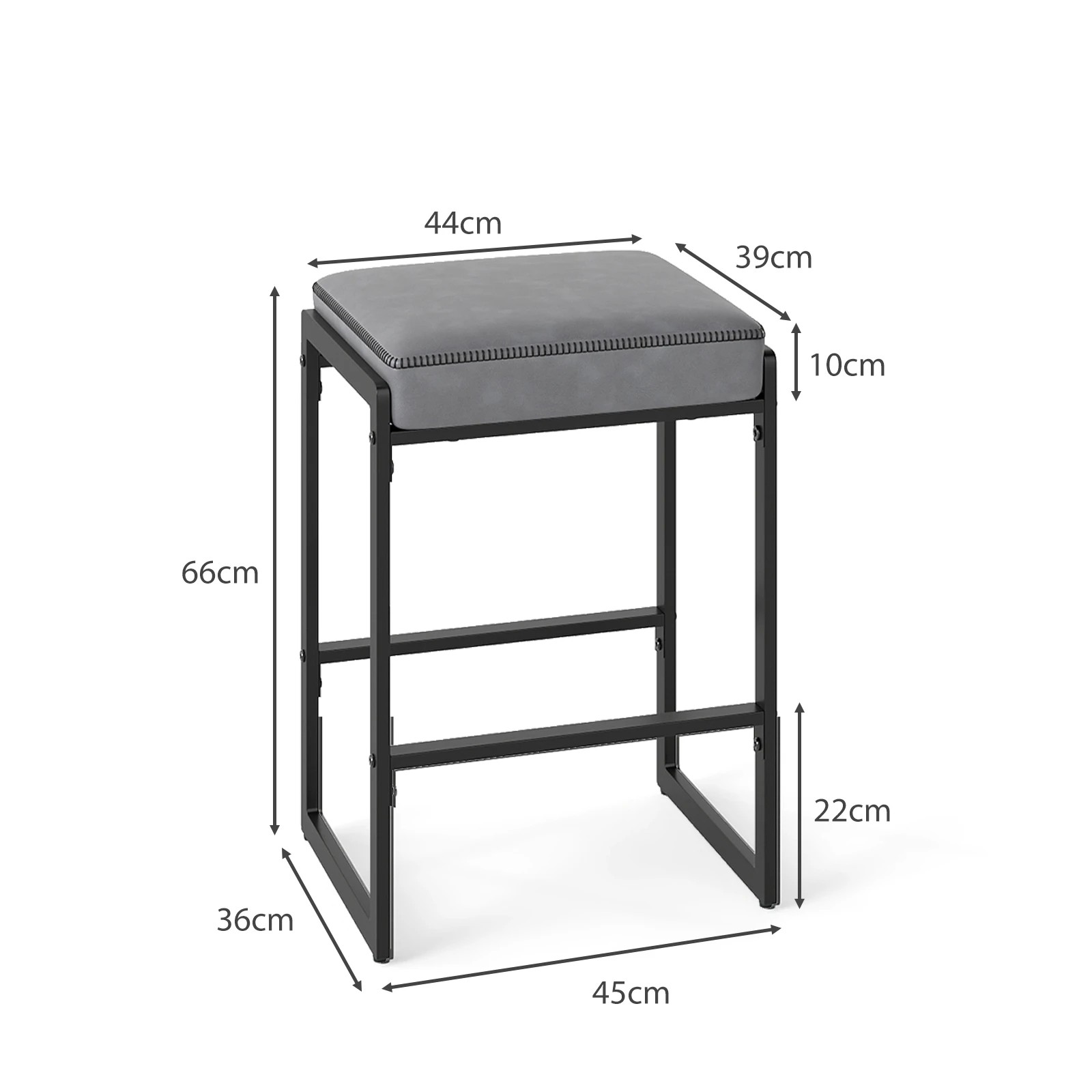 4 Costway 2x Bar Stool Counter Height Barstool Footrest Leather Seat Metal Kitchen Dining Chair - Grey, 4 of 4