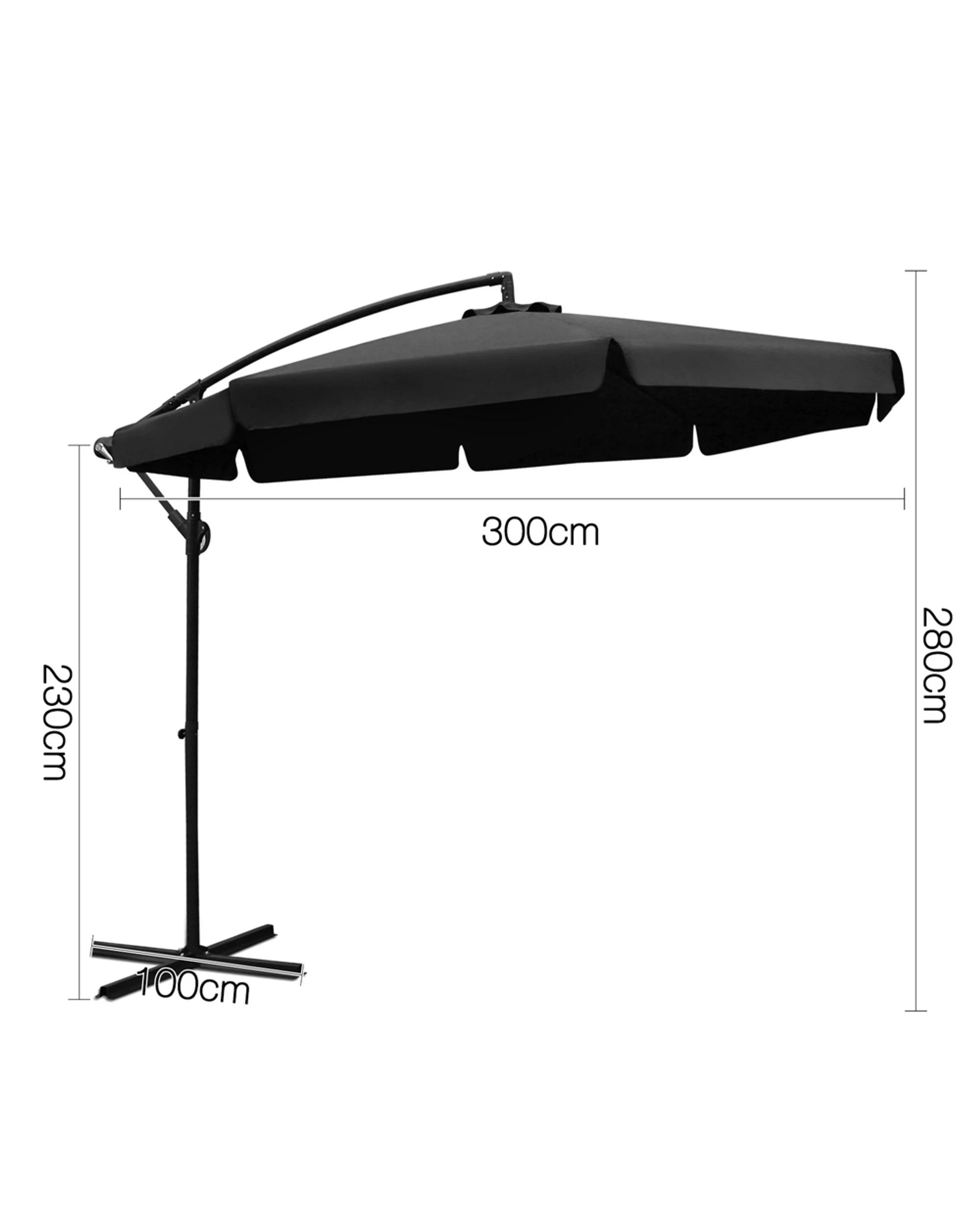 2 Instahut 3m Outdoor Umbrella Cantilever Garden Beach Patio - Black, 2 of 6