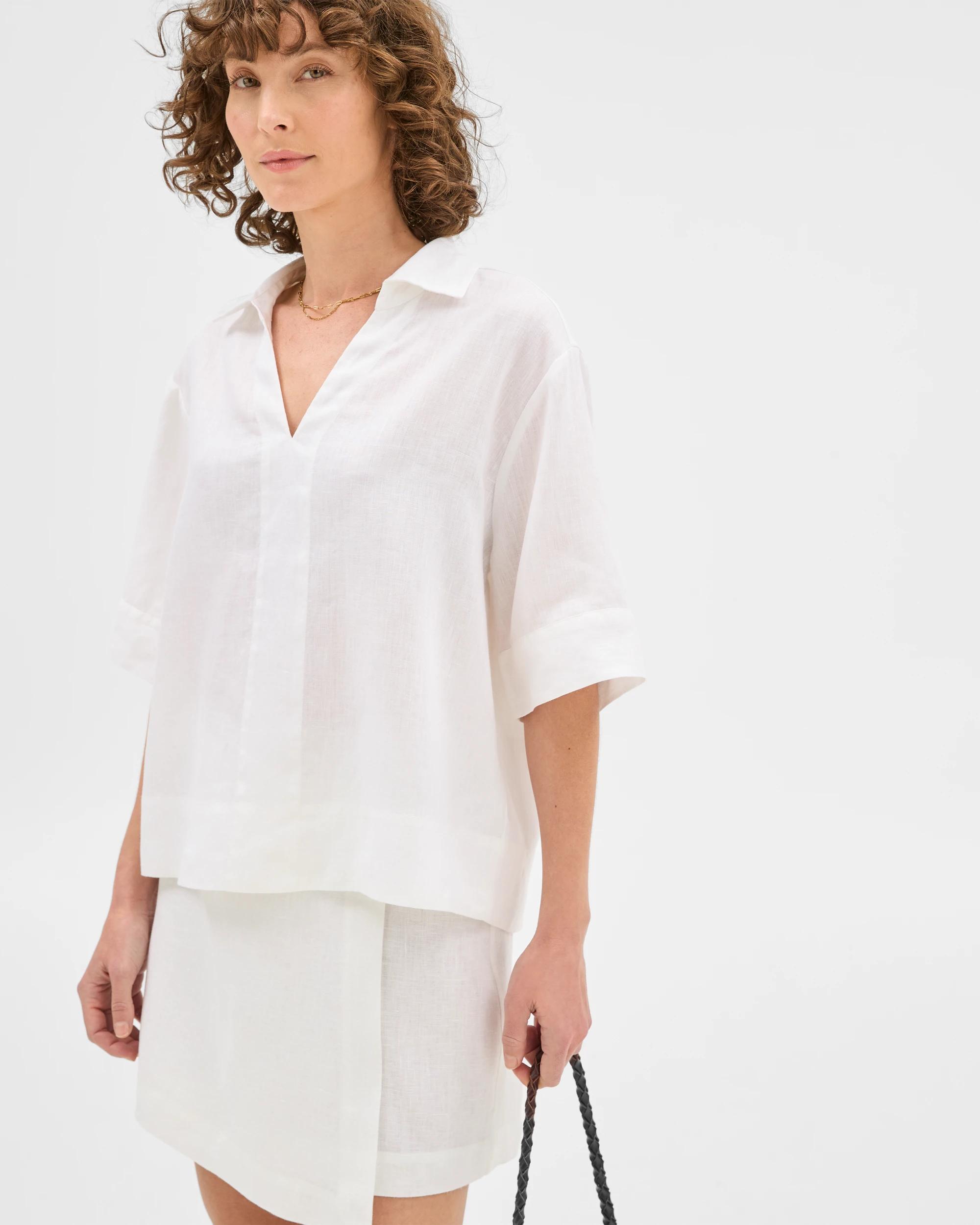 3 Target European Linen Popover Shirt WHITE, 3 of 6