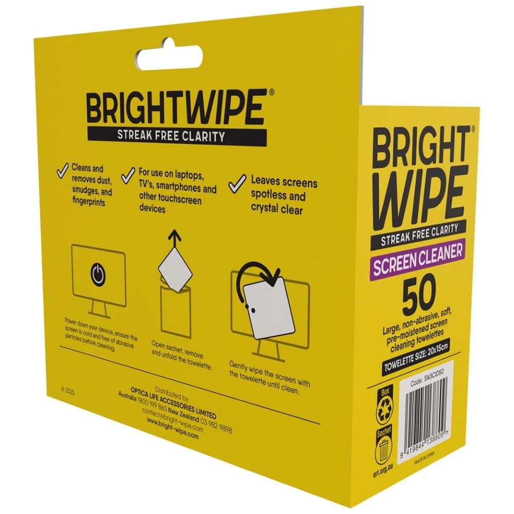 3 Brightwipe Screen Cleaning Wipes 50 Piece Pillow Pack, 3 of 3