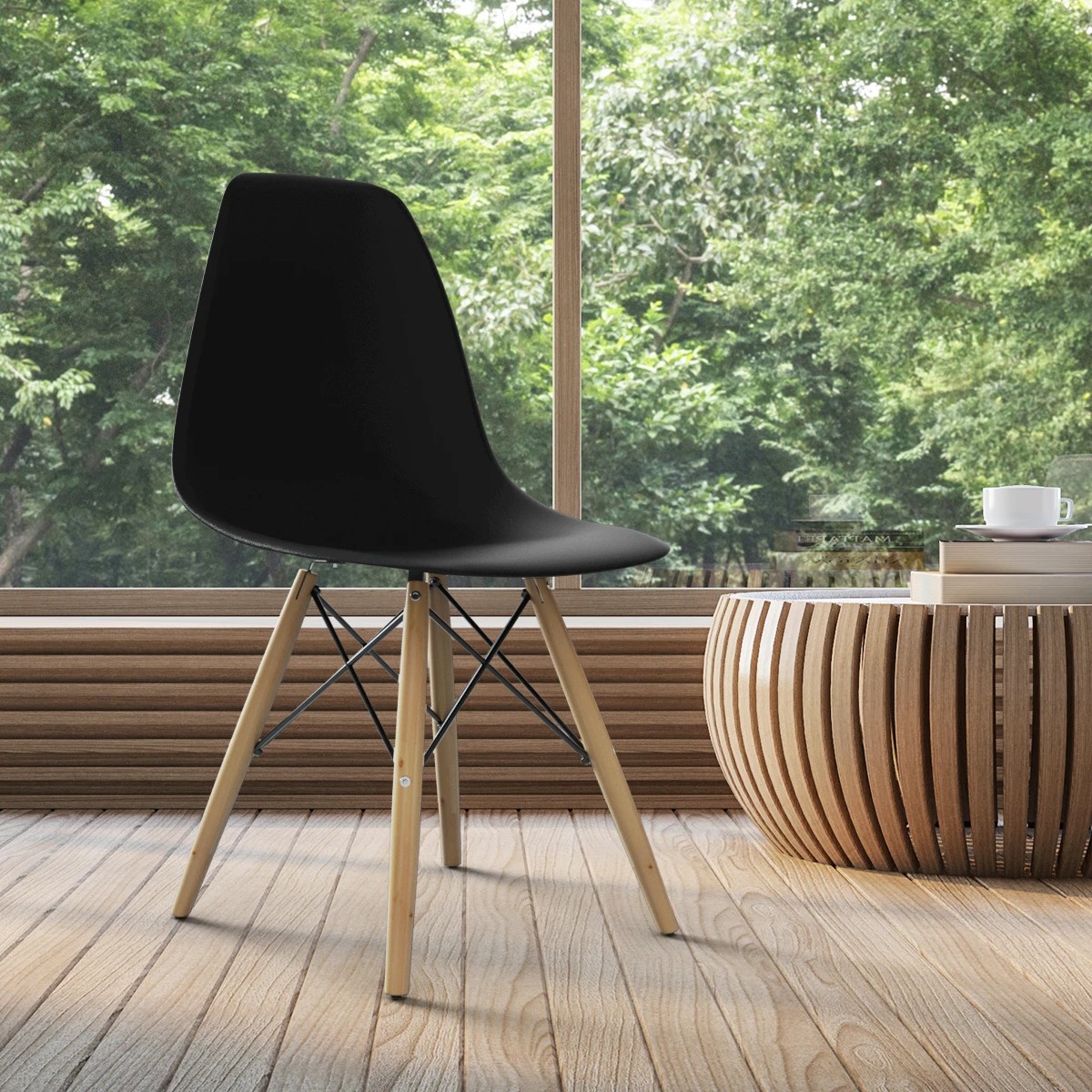 2 Costway 2x Retro Replica Eames DSW Dining Chair Wood Side Chair Home Cafe, 2 of 3